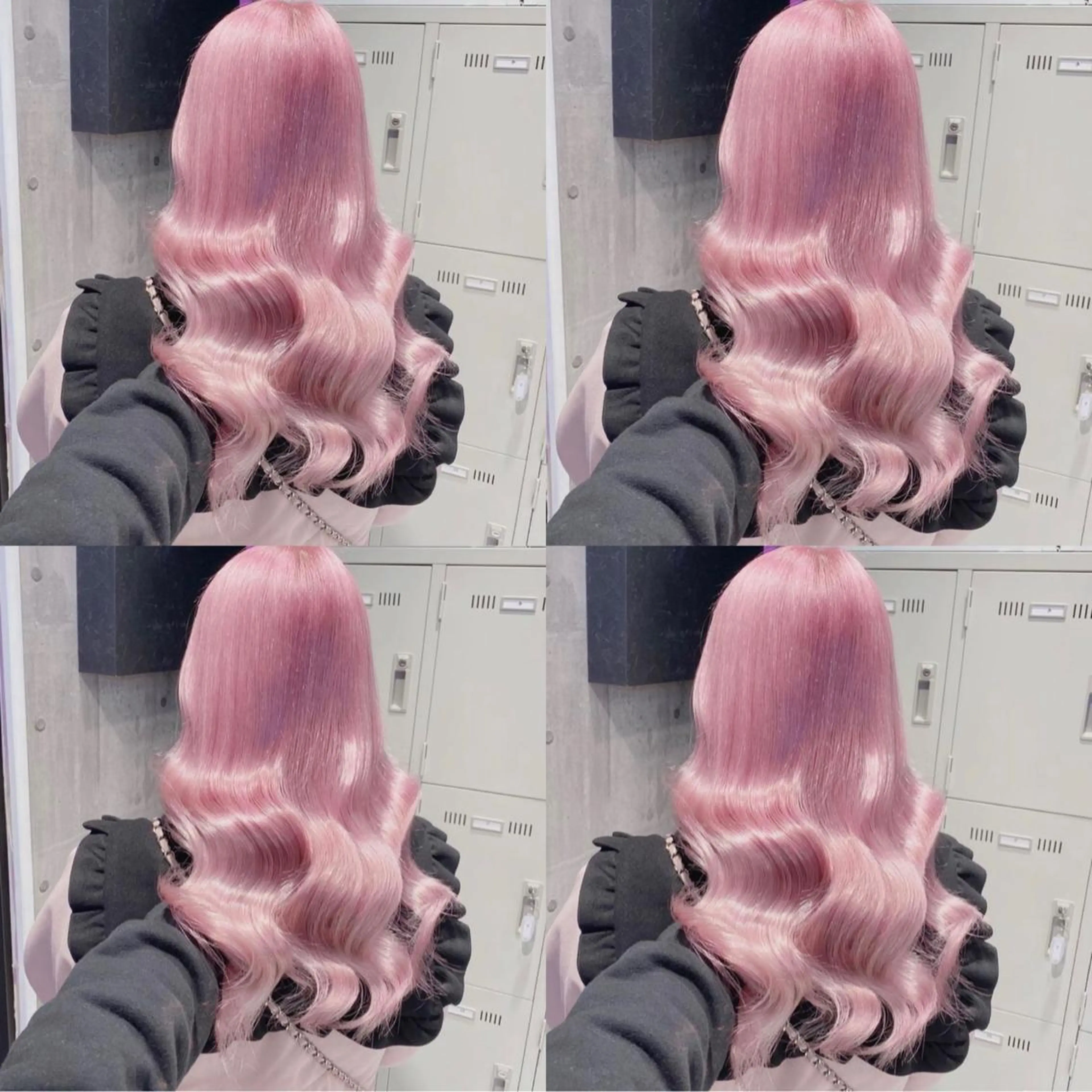 ロング アッシュ アッシュグレー アッシュグレージュ ミストバング ピンクブラウン ハイトーン×エクステ 💞くるみのヘアスタイル