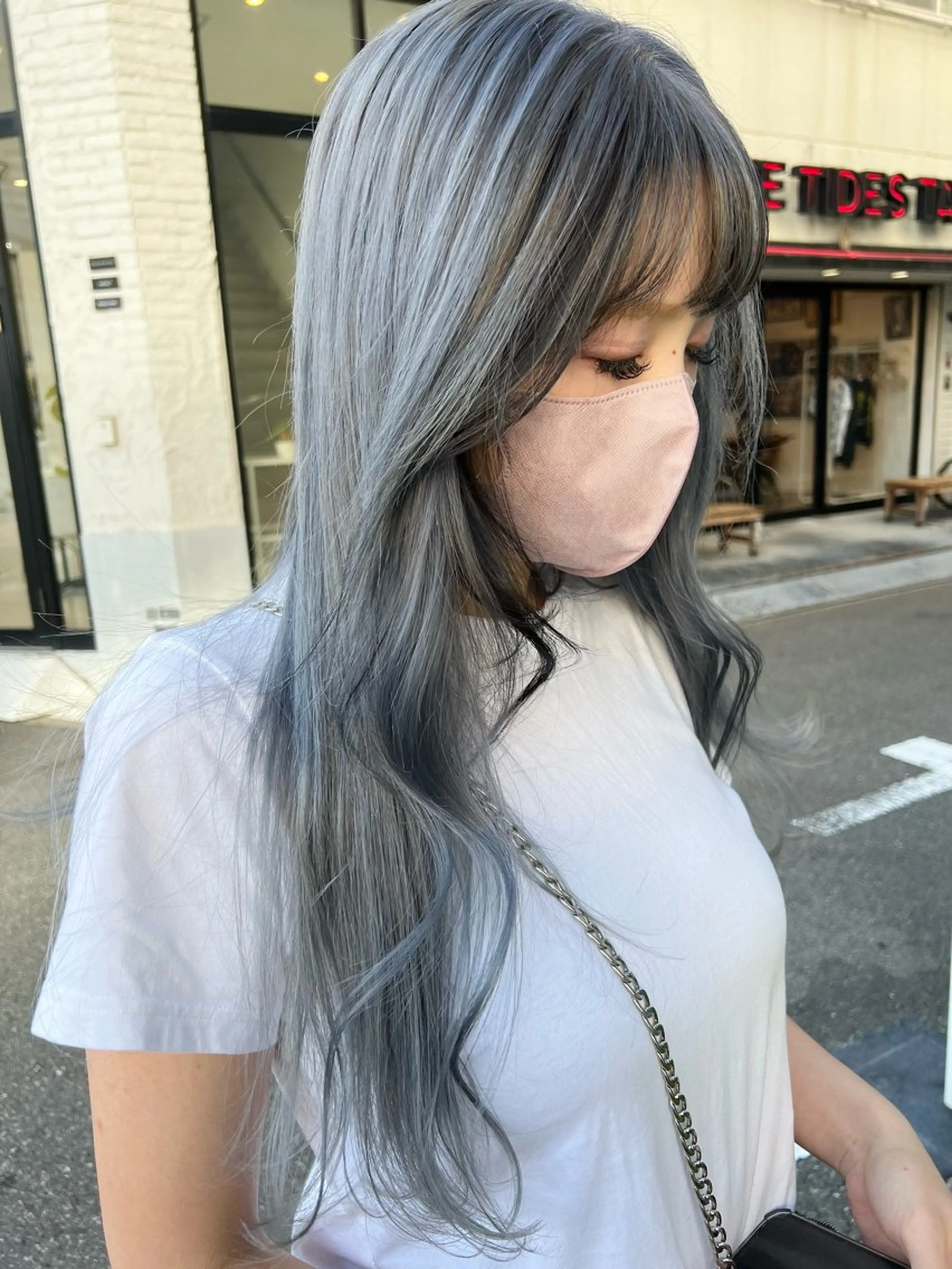 ロング カラー 黒髪 インナーカラー 顔周りカット box  mico. mutsumiのヘアスタイル