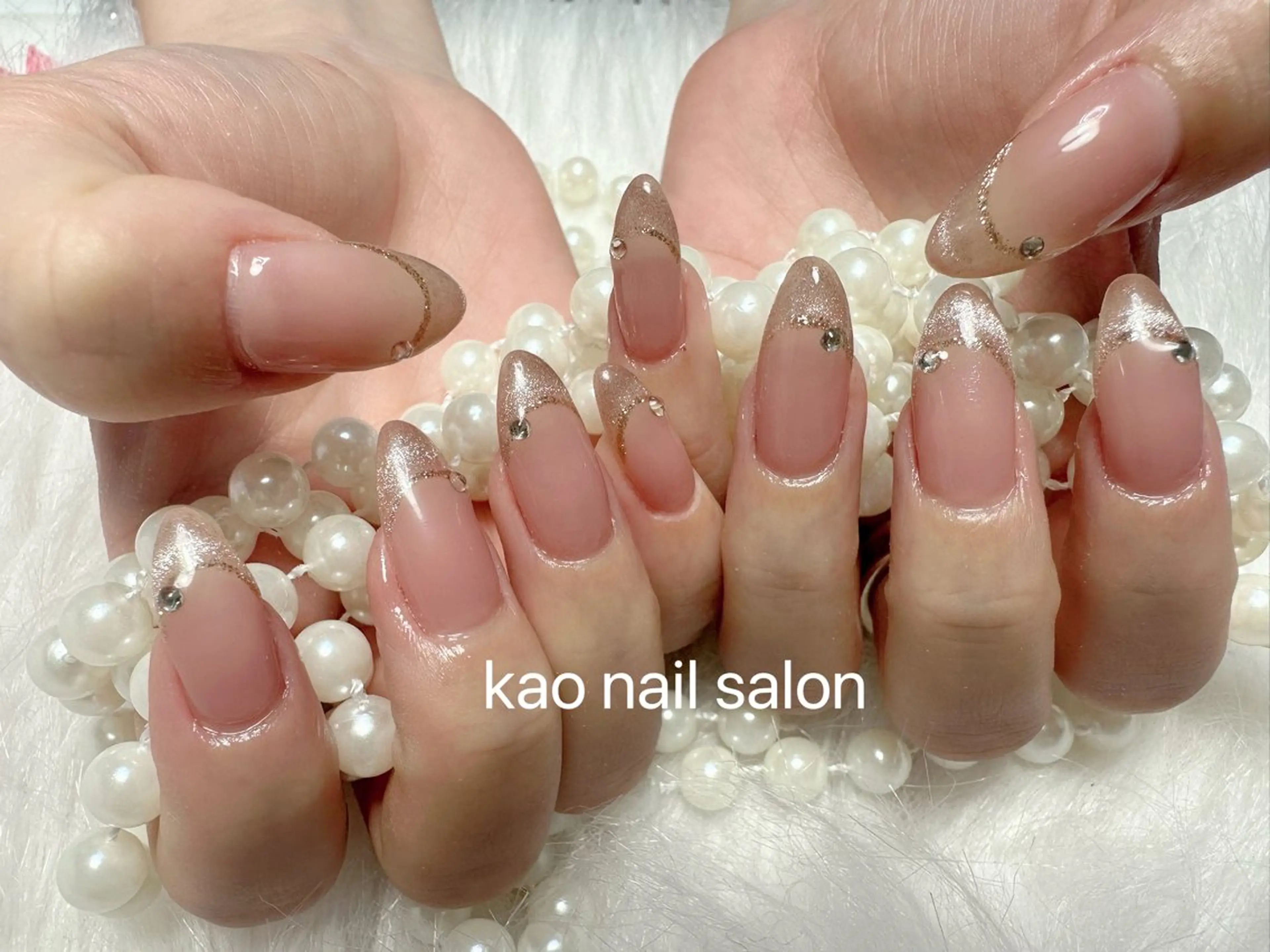 ネイル チークネイル 長さ出し フレンチネイル ジェルネイル ガラスフレンチ ハンドネイル kao nail マグネット/長さだしのネイルデザイン