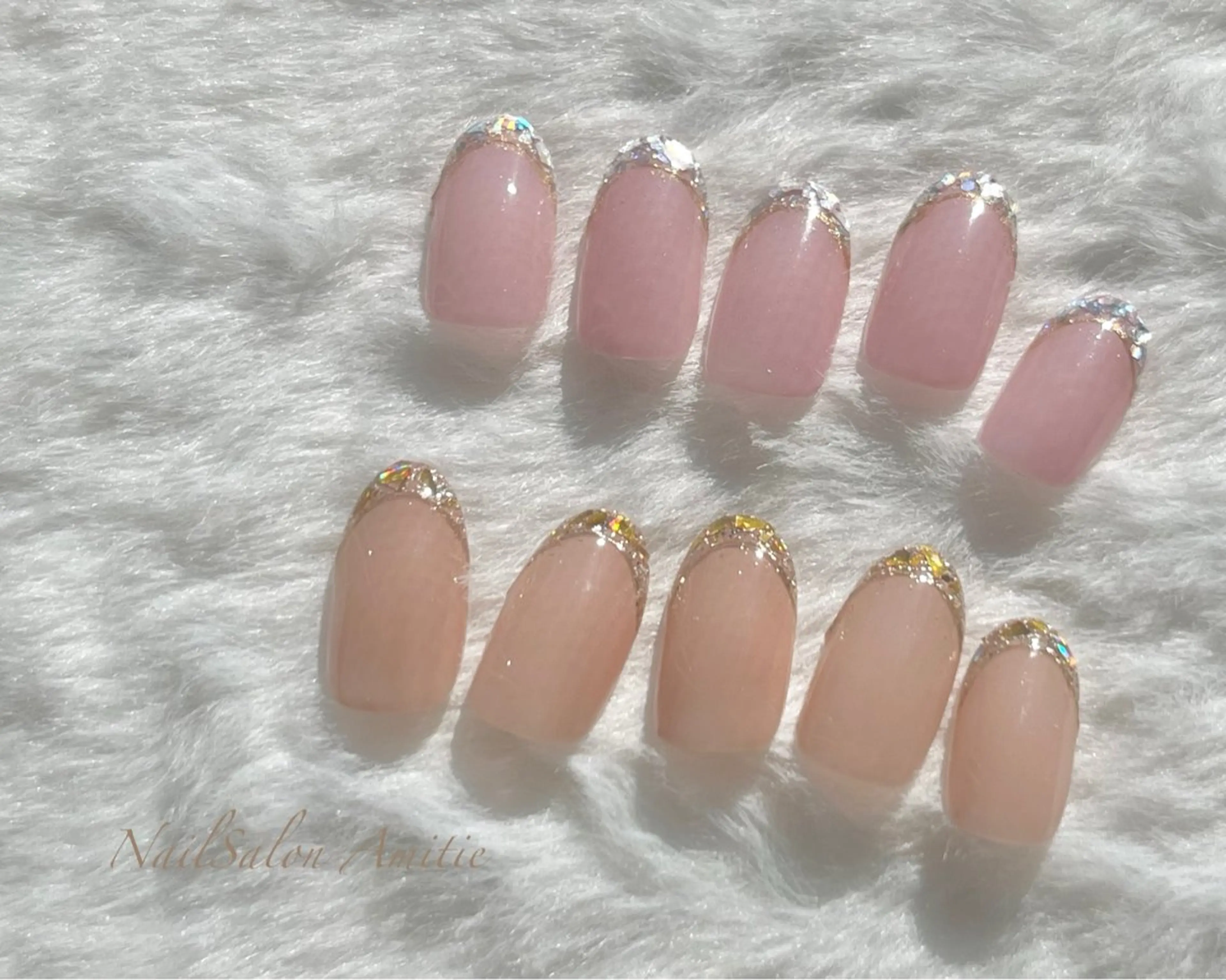 ネイル フレンチネイル ガラスフレンチ キラキラネイル NailSalon Amitieのネイルデザイン