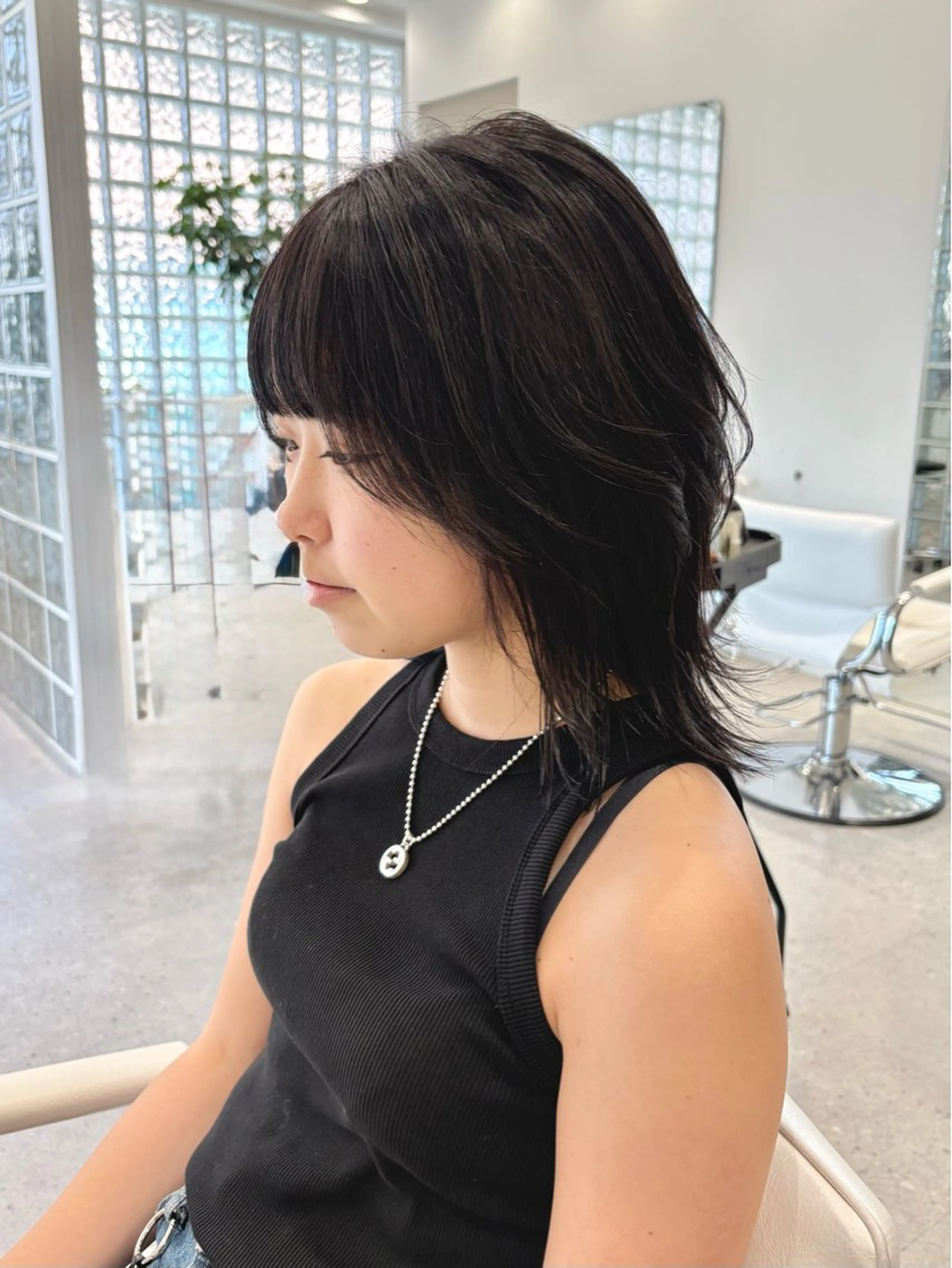 ミディアム カット ヘアカラー トリートメント すぎもと さき⚡️ 朝ラク・*パーマのヘアスタイル