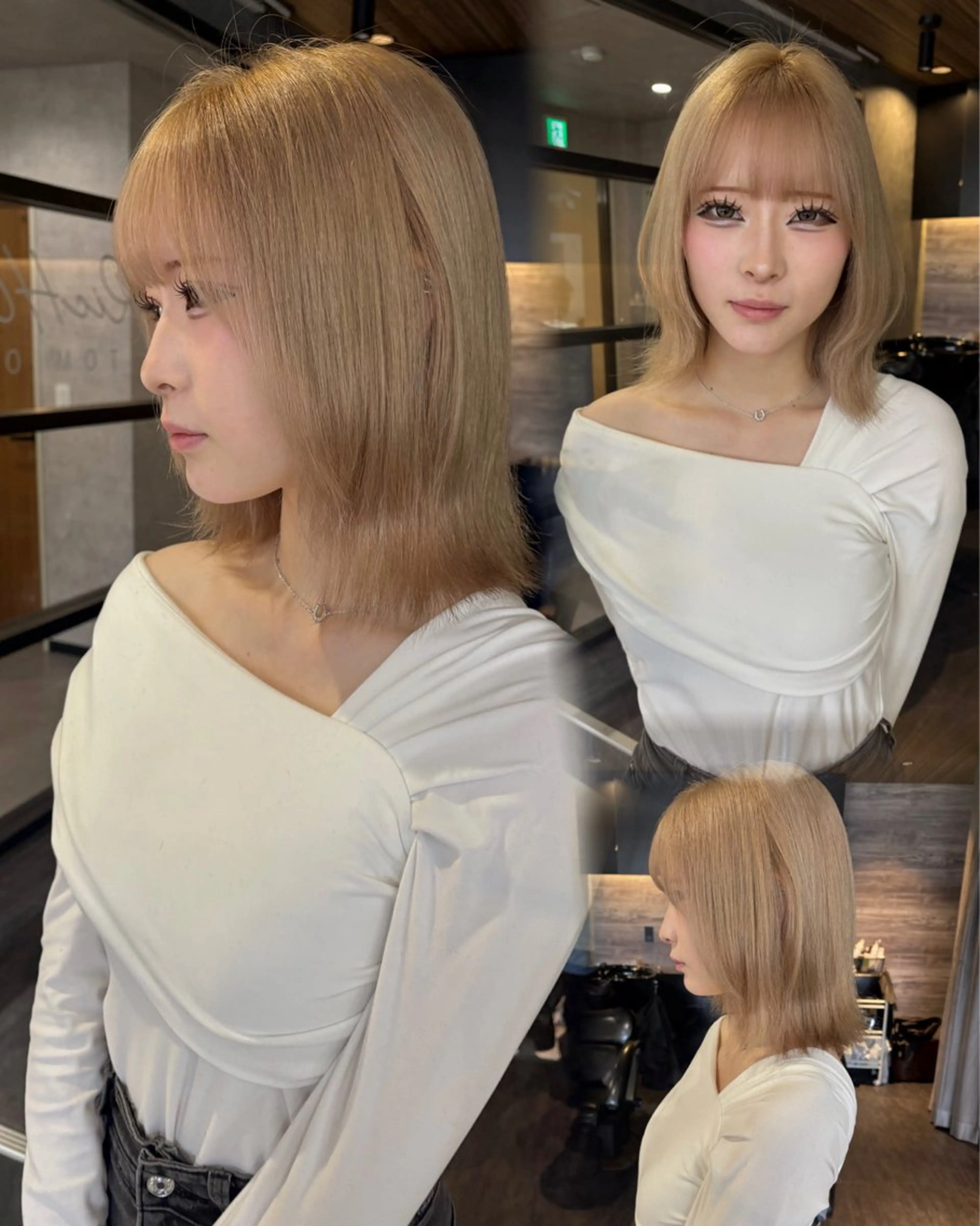 ミディアム カット ヘアカラー Wカラー/レイヤーカ ット/韓国/デザインのヘアスタイル