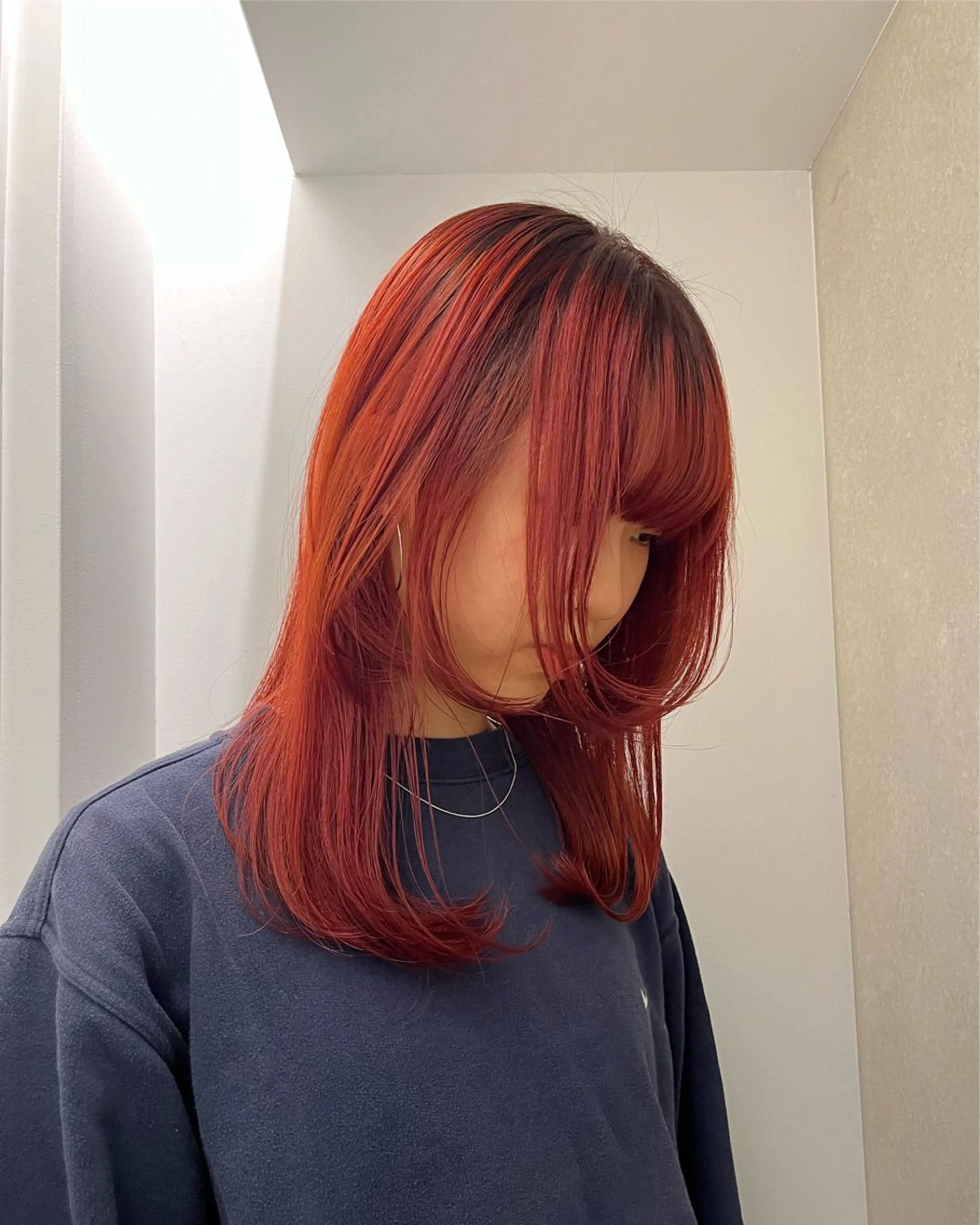 セミロング カラー オレンジ レッドカラー ヘアカラー 吉祥寺/個性派/ kazuha🩰のヘアスタイル