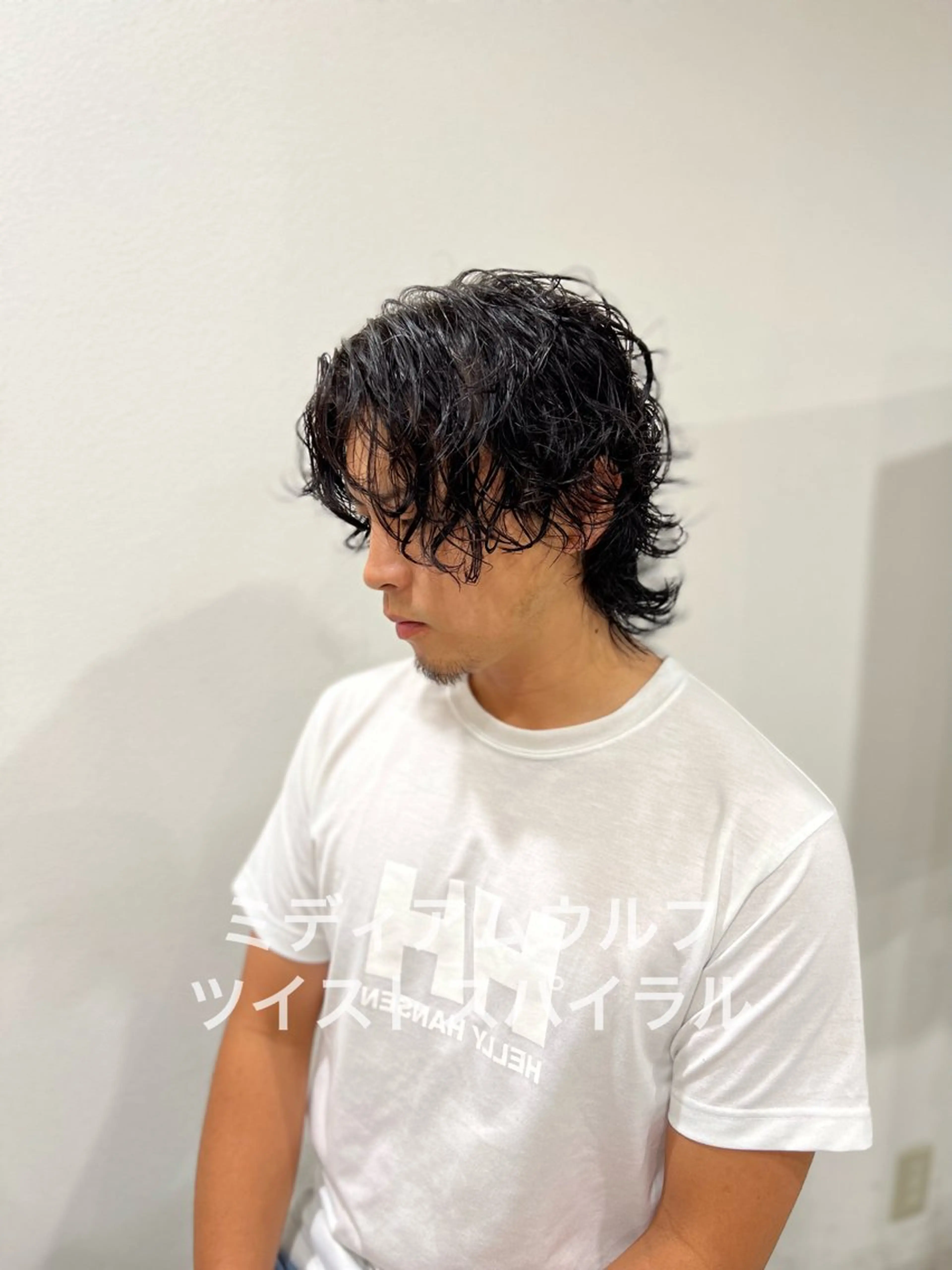 パーマ メンズ メンズパーマ メンズウルフカット ウルフカット 心斎橋バレイヤージュ 小林勝貴のヘアスタイル