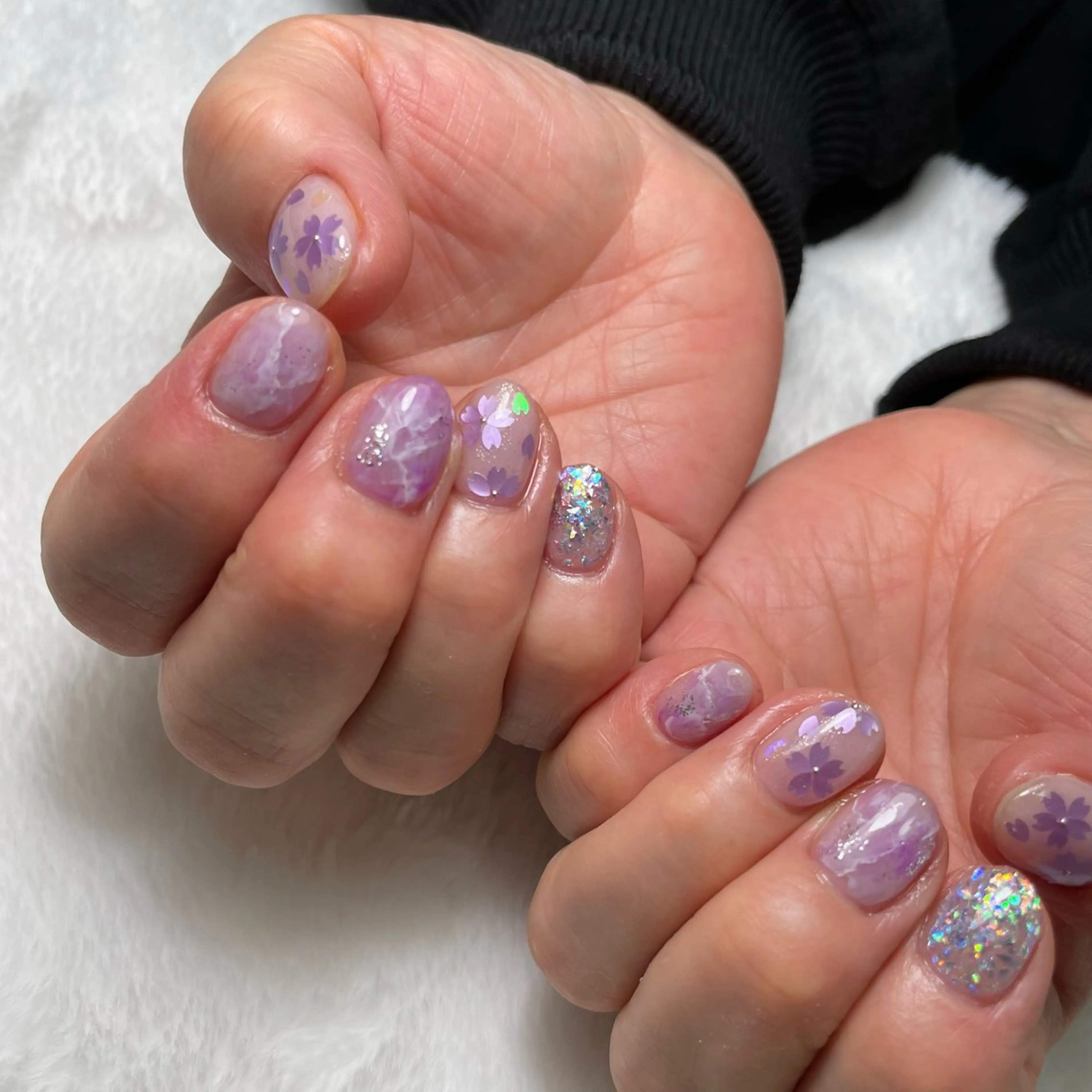 ネイル アートネイル 桜ネイル パープル 春ネイル ハンドネイル kipinail 川﨑えりかのネイルデザイン