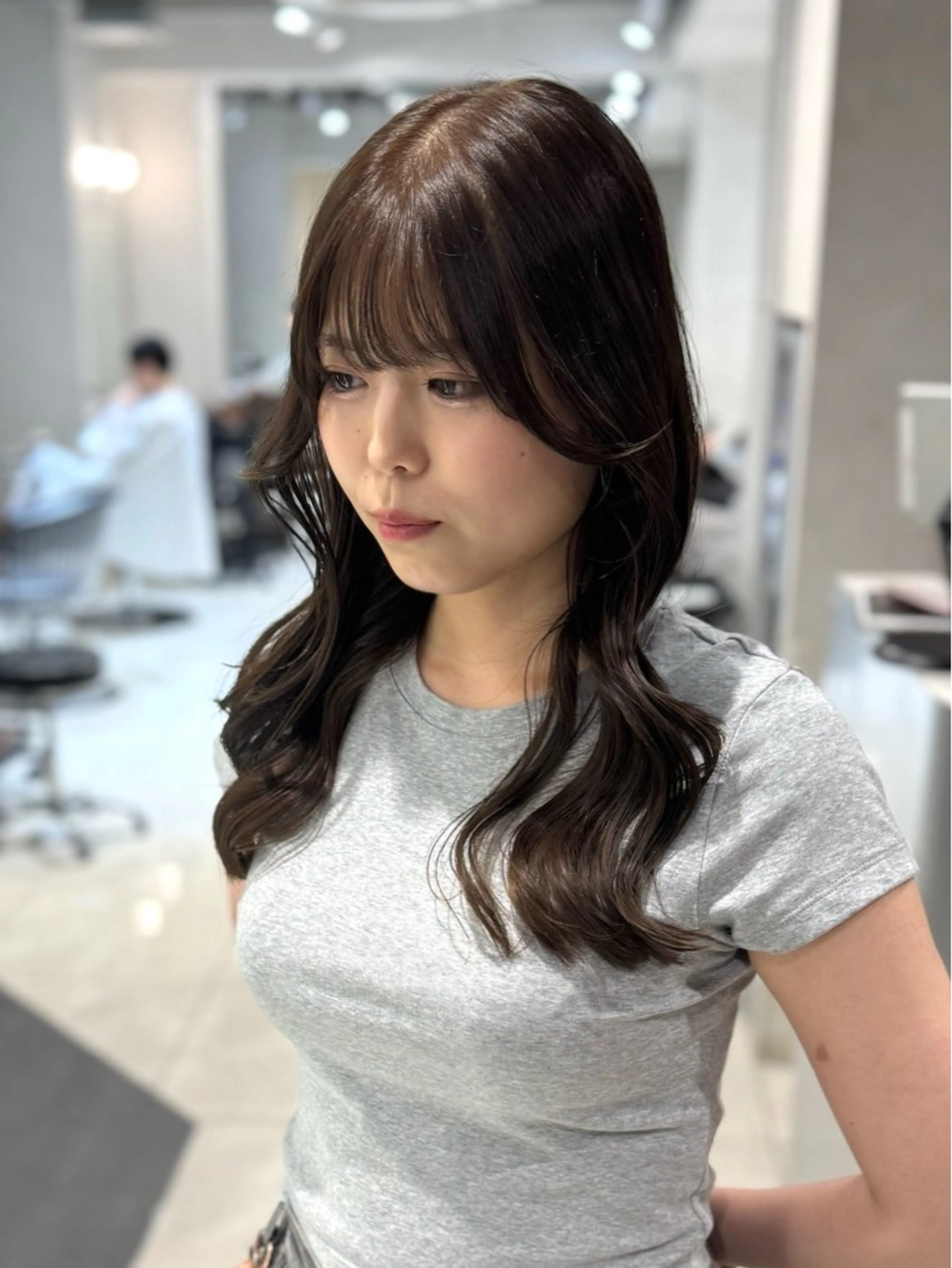 セミロング カラー カット ヘアカラー トリートメント ミディアムレイヤー 韓国ヘア池袋のヘアスタイル