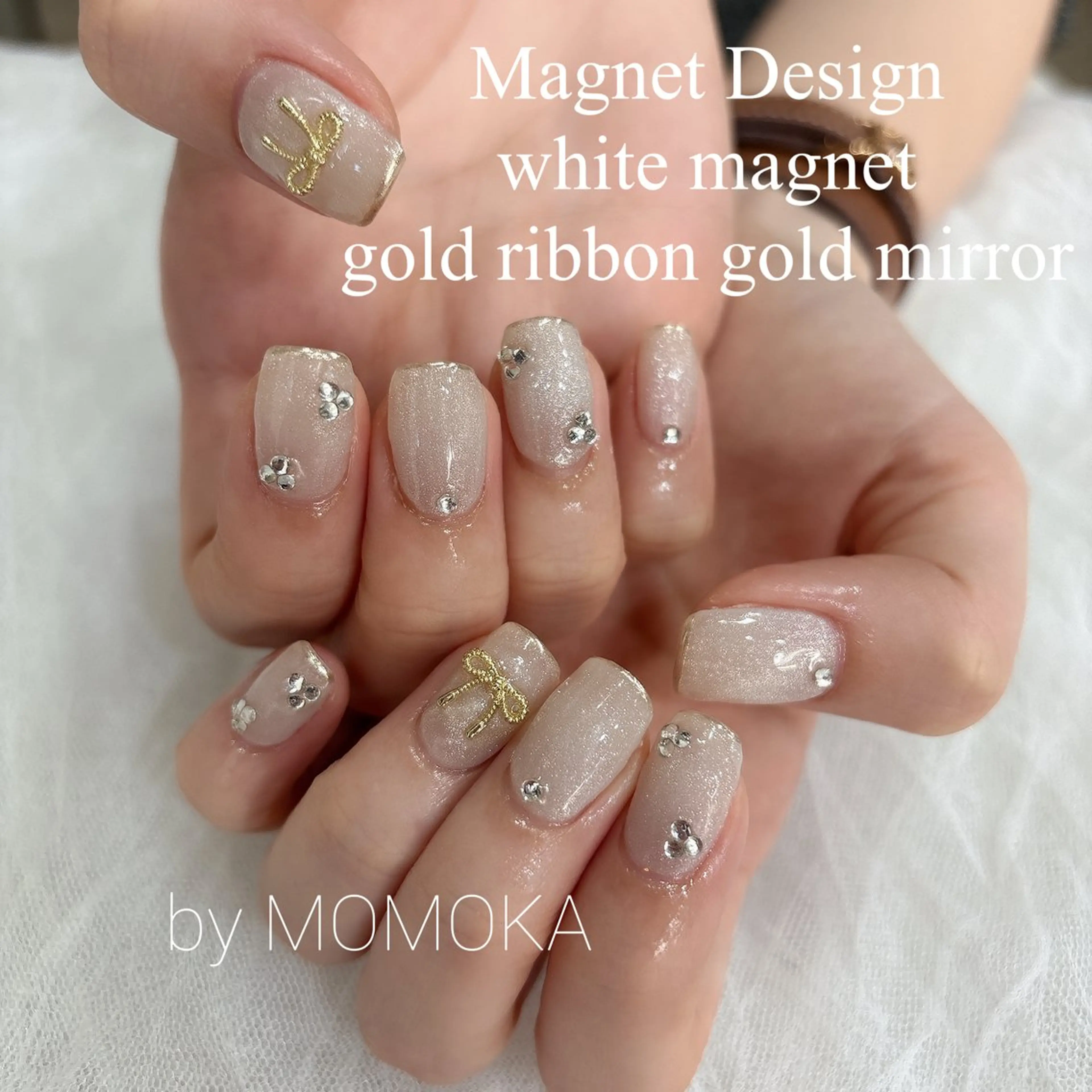 ネイル マグネットネイル ホワイト ハンドネイル momoka_nails所属・Momo Nailsのネイルデザイン