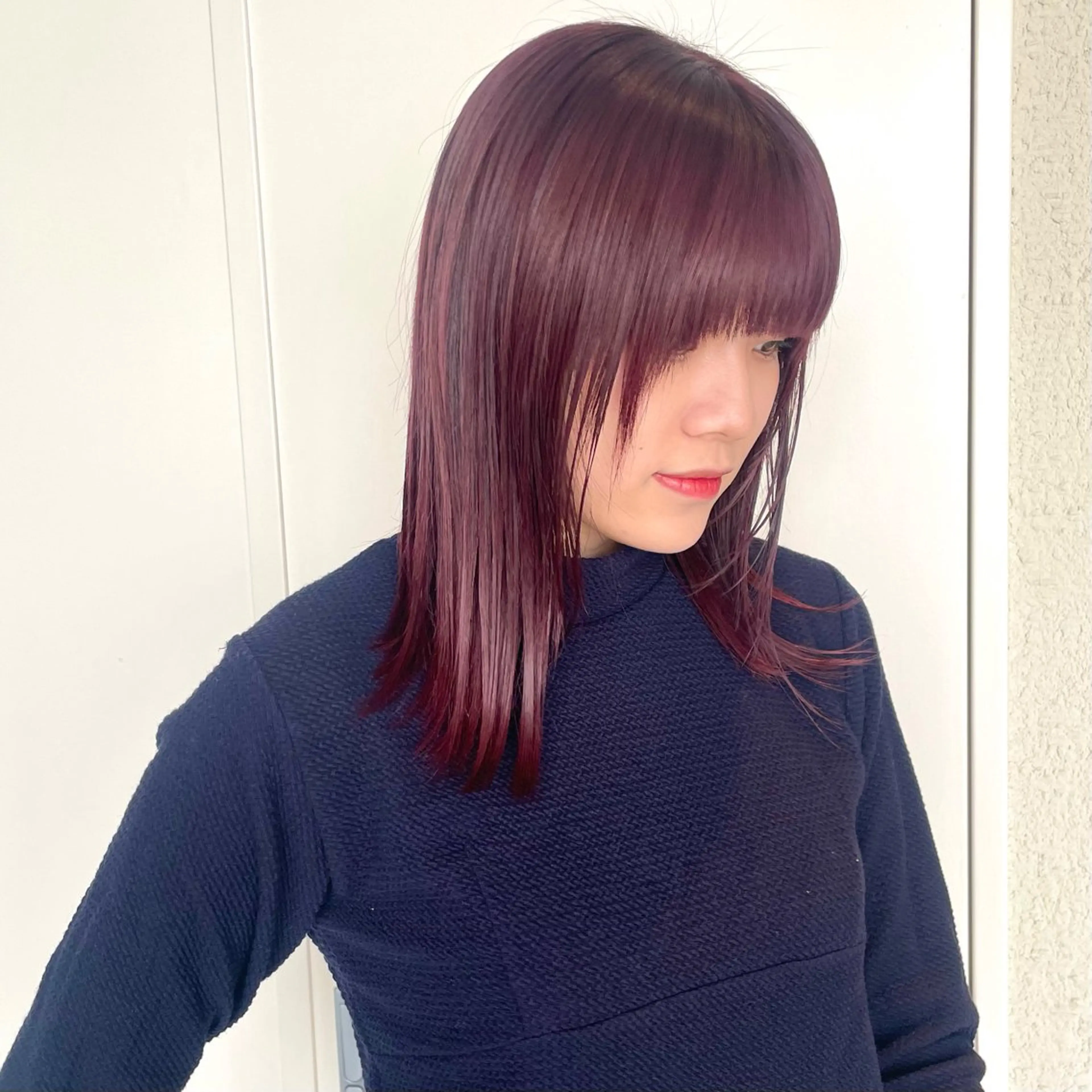 ミディアム カラー ブリーチ カシス レイヤーカット 透明感カラー/ 寺田千雅子のヘアスタイル