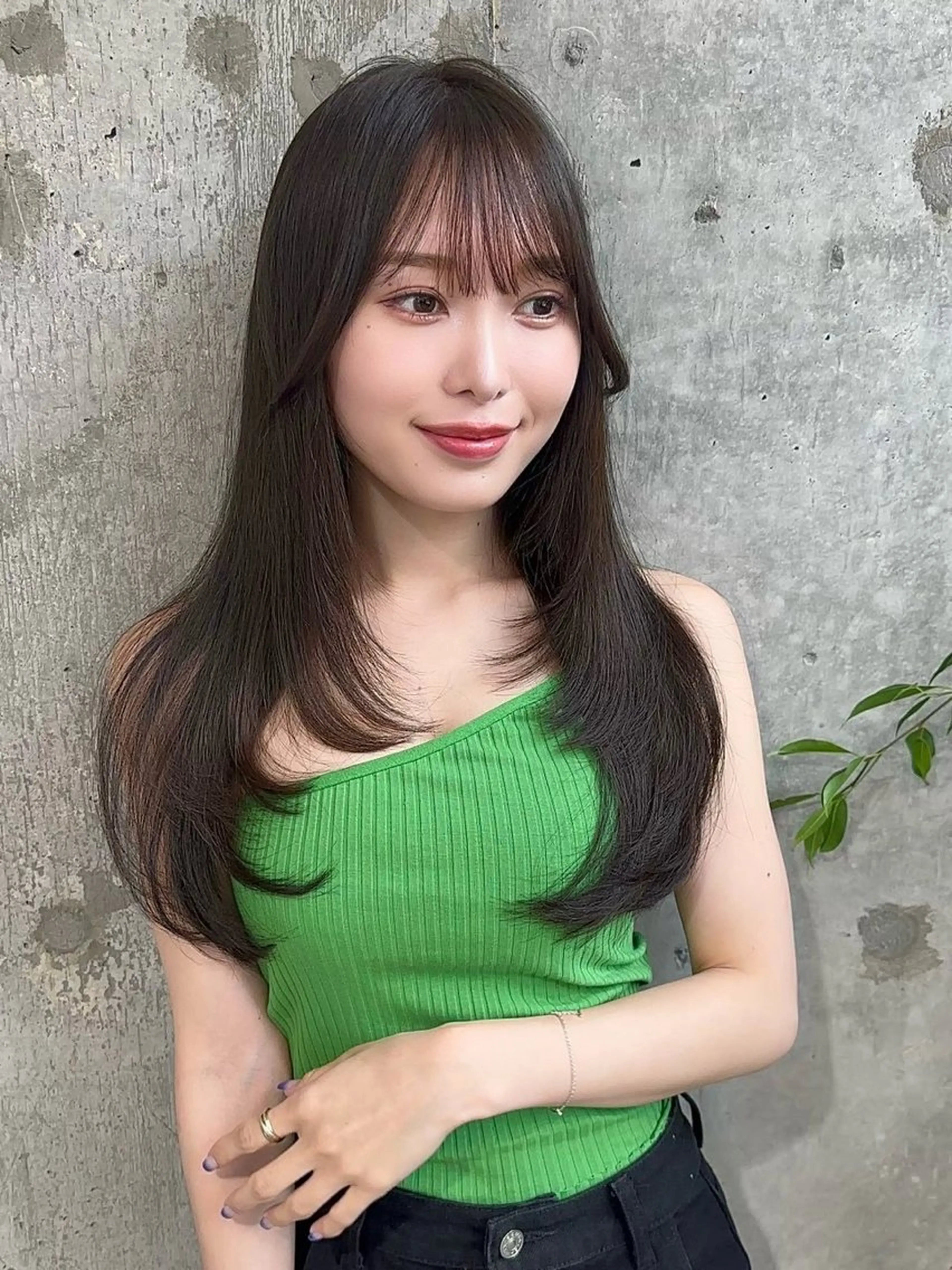 ロング 顔まわりレイヤー 顔周りカット 韓国風ヘア レイヤーカット カット トリートメント レイヤー/ボブ/ 髪質改善/梶川 夏季のヘアスタイル