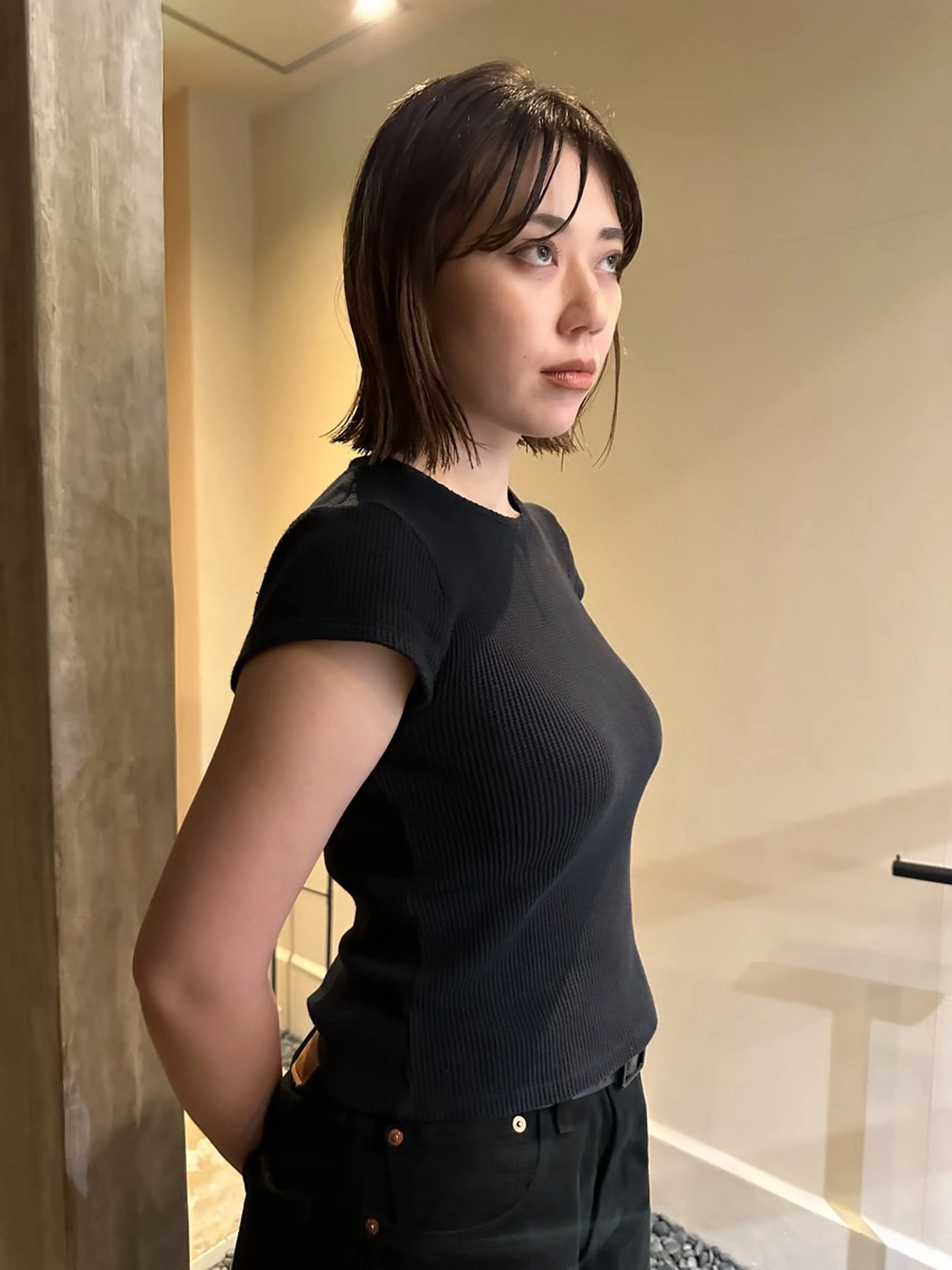 ショート ボブ 外国人風カラー レイヤーカット 外ハネヘア StylingBub所属・HARU／ボブ カットモデル天神大名のヘアスタイル