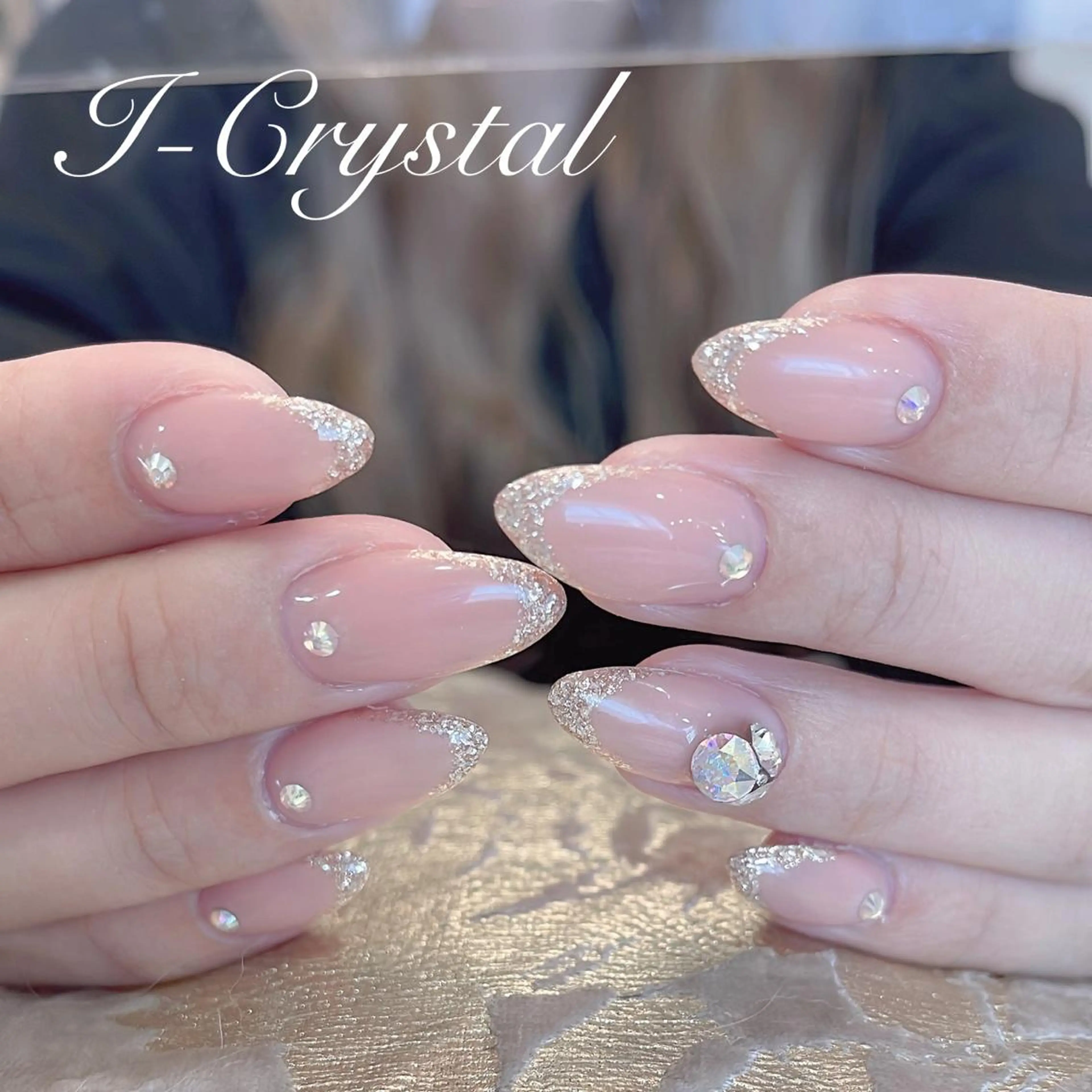 ネイル フレンチネイル ガラスフレンチ キラキラネイル ラメ(グリッター) ブライダルネイル NailSalon  I-Crystal所属・中村 郁美のネイルデザイン