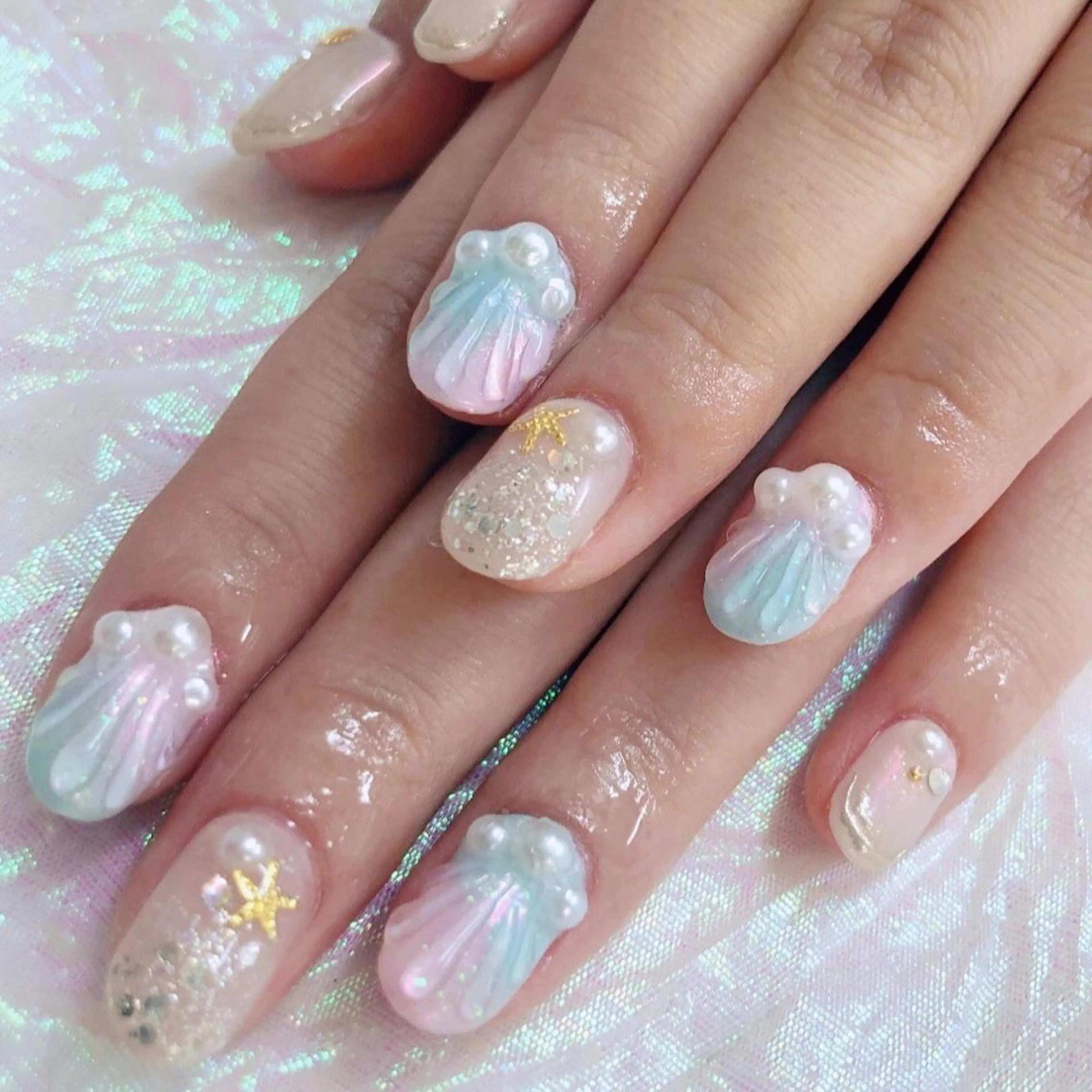 ネイル ブルー ジェルネイル グラデーション ピンク Nail lieNのネイルデザイン