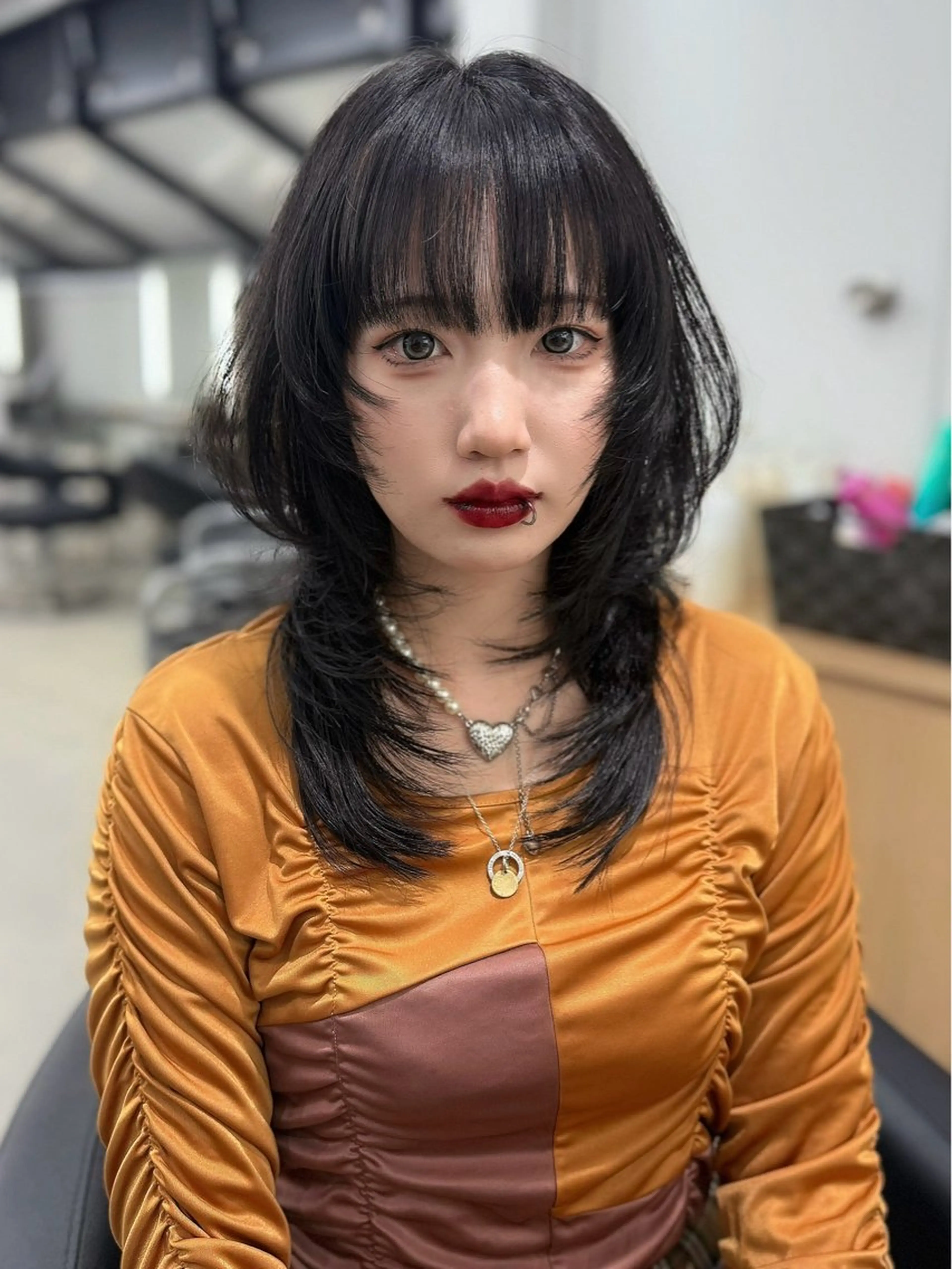 セミロング ハッシュカット カット ヘアカラー トリートメント ヘアセット ブルーブラック レイヤー/TERUのヘアスタイル