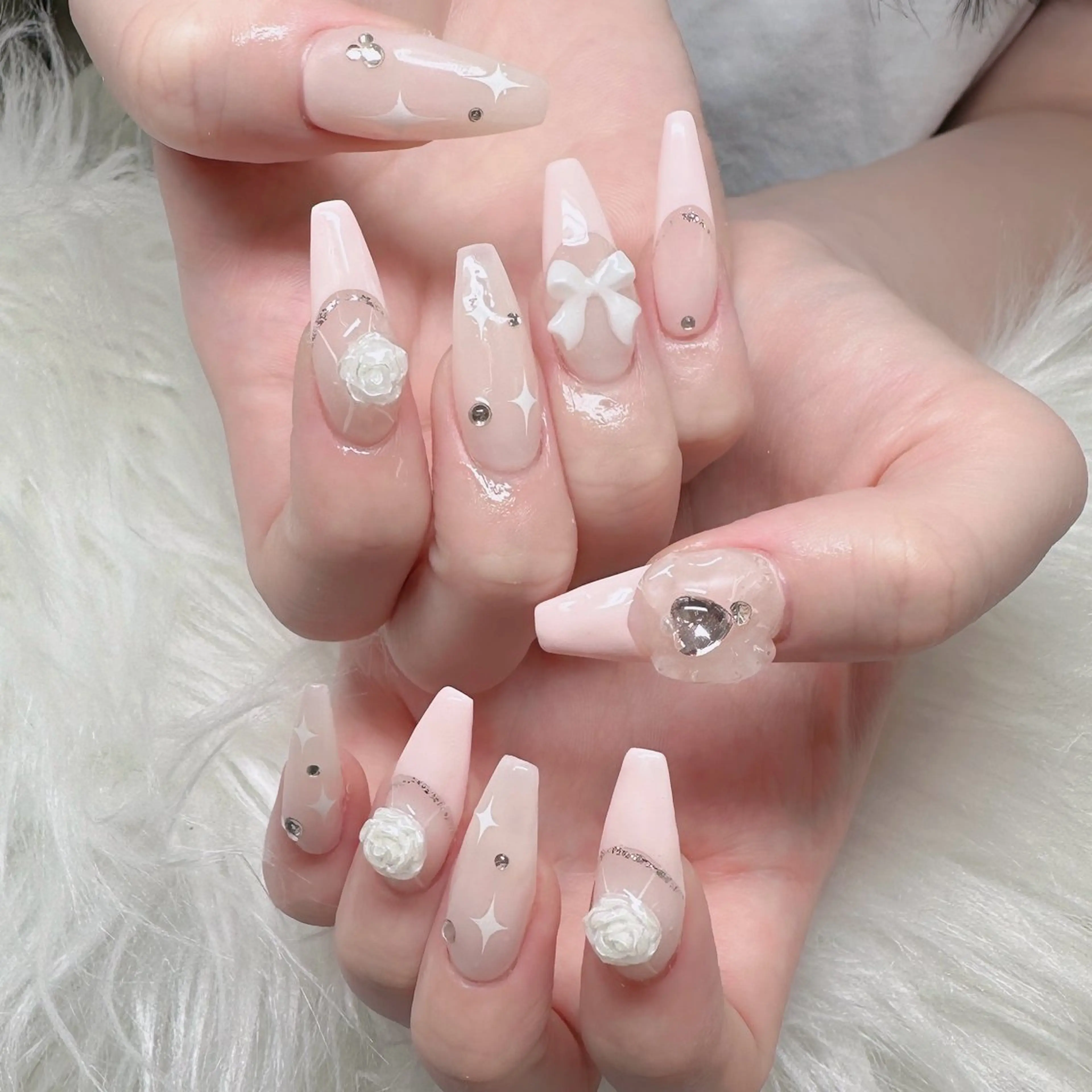 ネイル ロングネイル マグネットネイル リボン 夏ネイル スーパーロングネイル ハンドネイル Hani Nail XUKAのネイルデザイン