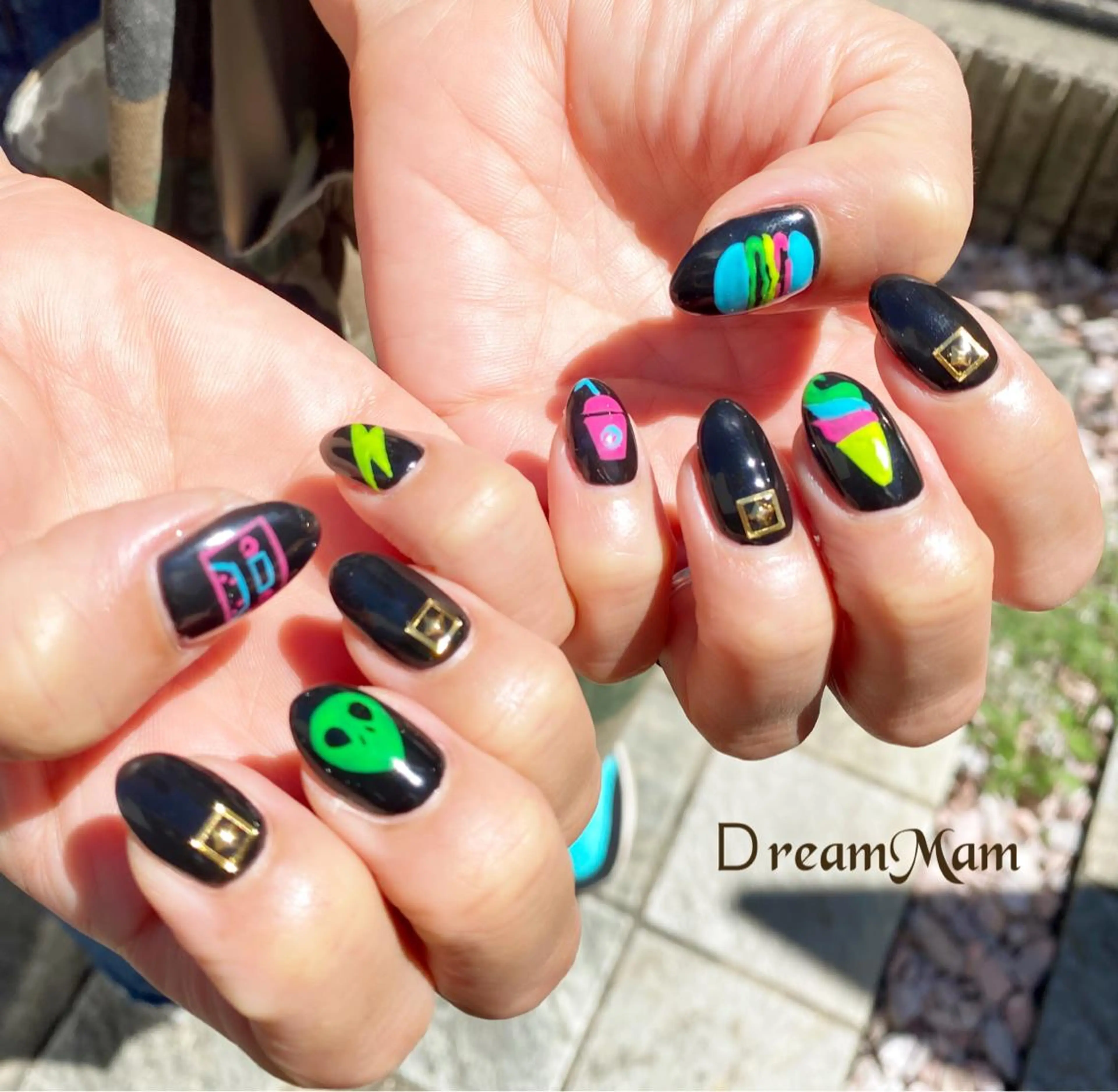 ネイル フレンチネイル ジェルネイル ガラスフレンチ グリーン 大理石ネイル(マーブル) Nail Salon Ｄream Mamのネイルデザイン