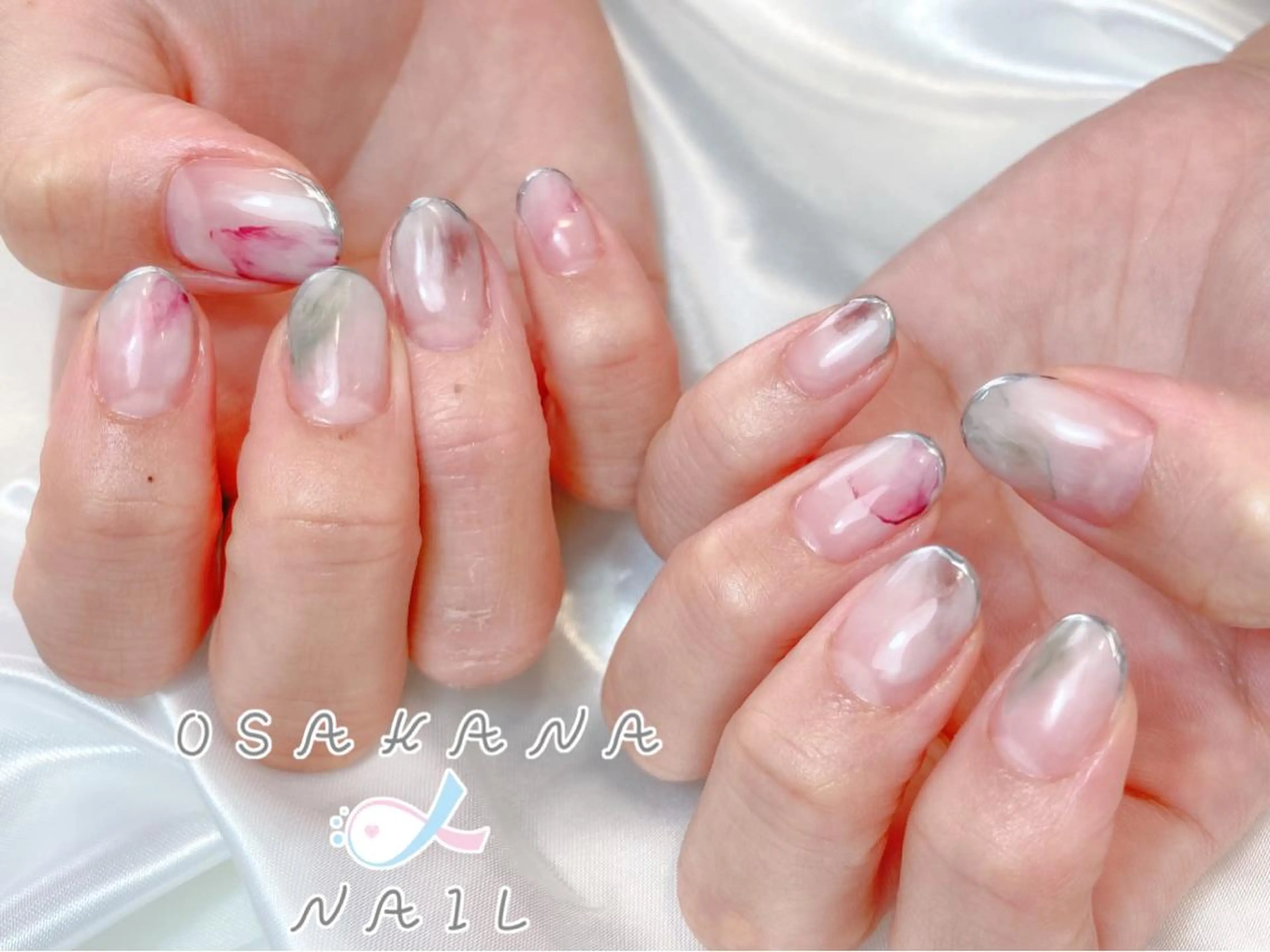 ネイル アートネイル フレンチネイル 韓国ネイル ニュアンスネイル オフィスネイル ハンドネイル OSAKNA NAIL しおん🐠のネイルデザイン