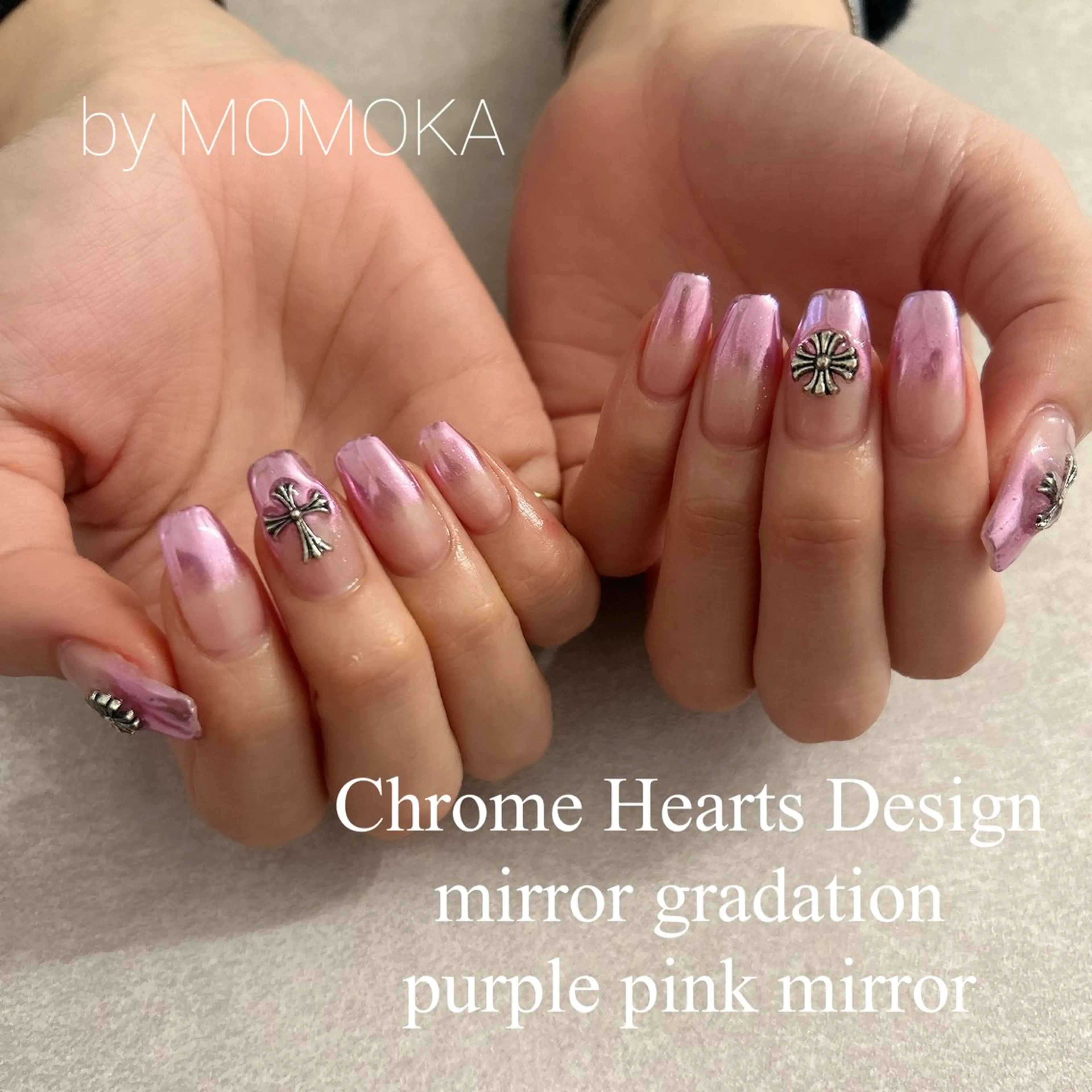 ネイル グラデーション ミラーネイル ピンク ハンドネイル momoka_nails所属・Momo Nailsのネイルデザイン