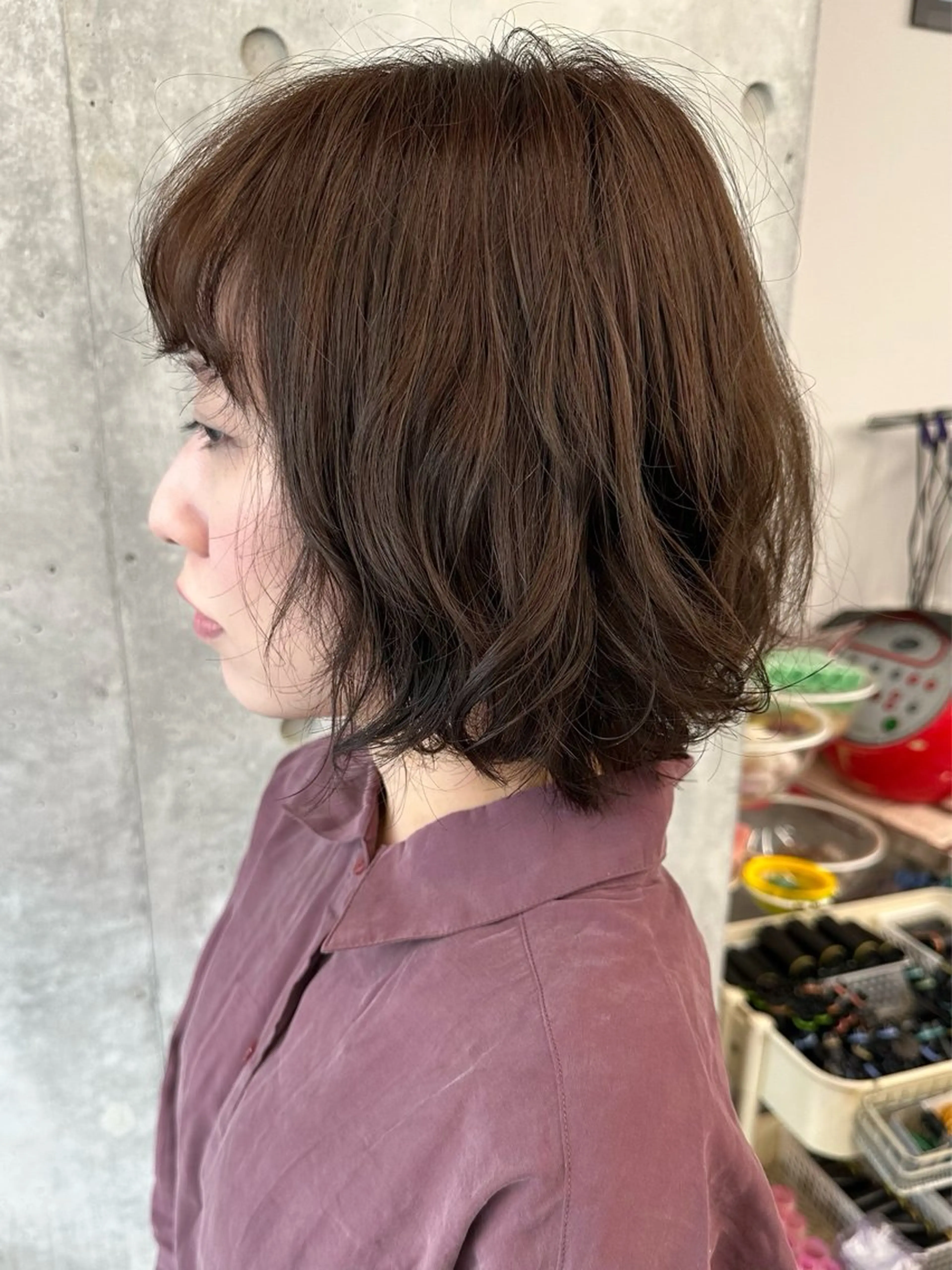 ミディアム パーマ ミディアムパーマ カット トリートメント ヘッドスパ とうい/パーマボブ/ くせ毛/丸みボブのヘアスタイル