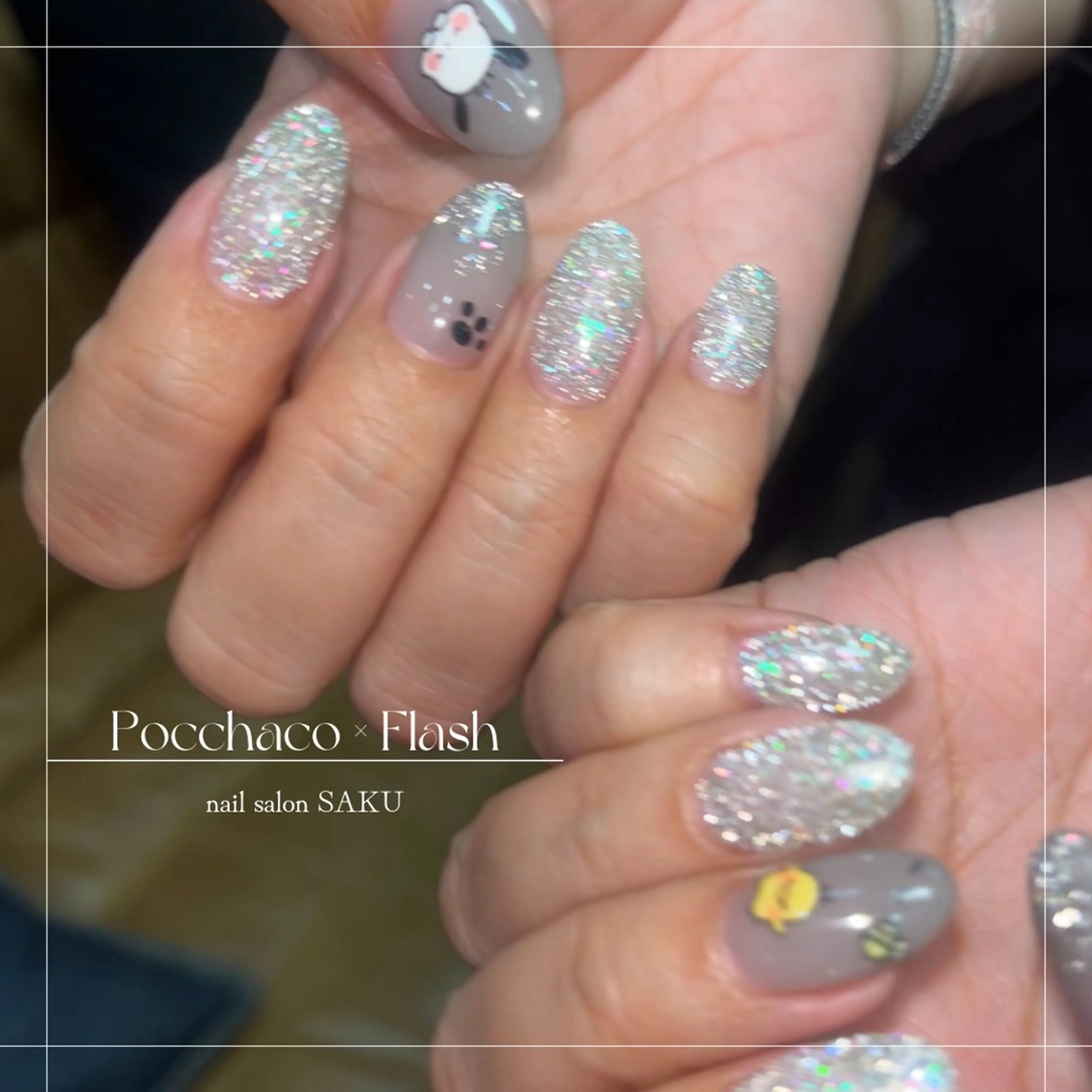 ネイル フラッシュネイル フレンチネイル ラメ(グリッター) ラメグラデーション ニュアンスネイル ハンドネイル SAKU  nail[サクネイル]所属・SAKU nail 作島茜のネイルデザイン