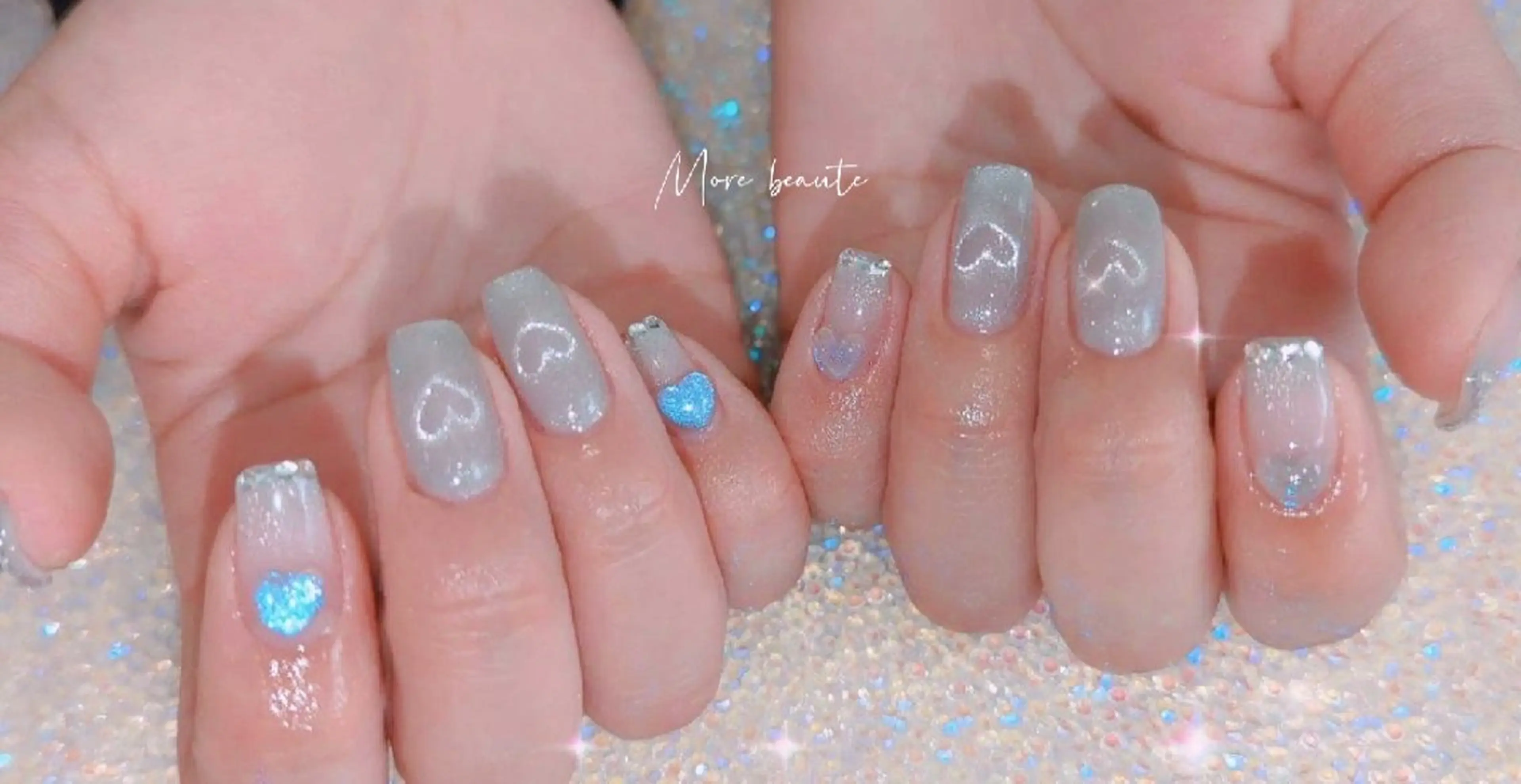 ネイル アートネイル ジェルネイル ハート 韓国ネイル マグネットネイル ハンドネイル I LOVE ME NAIL.｡.:*♡のネイルデザイン