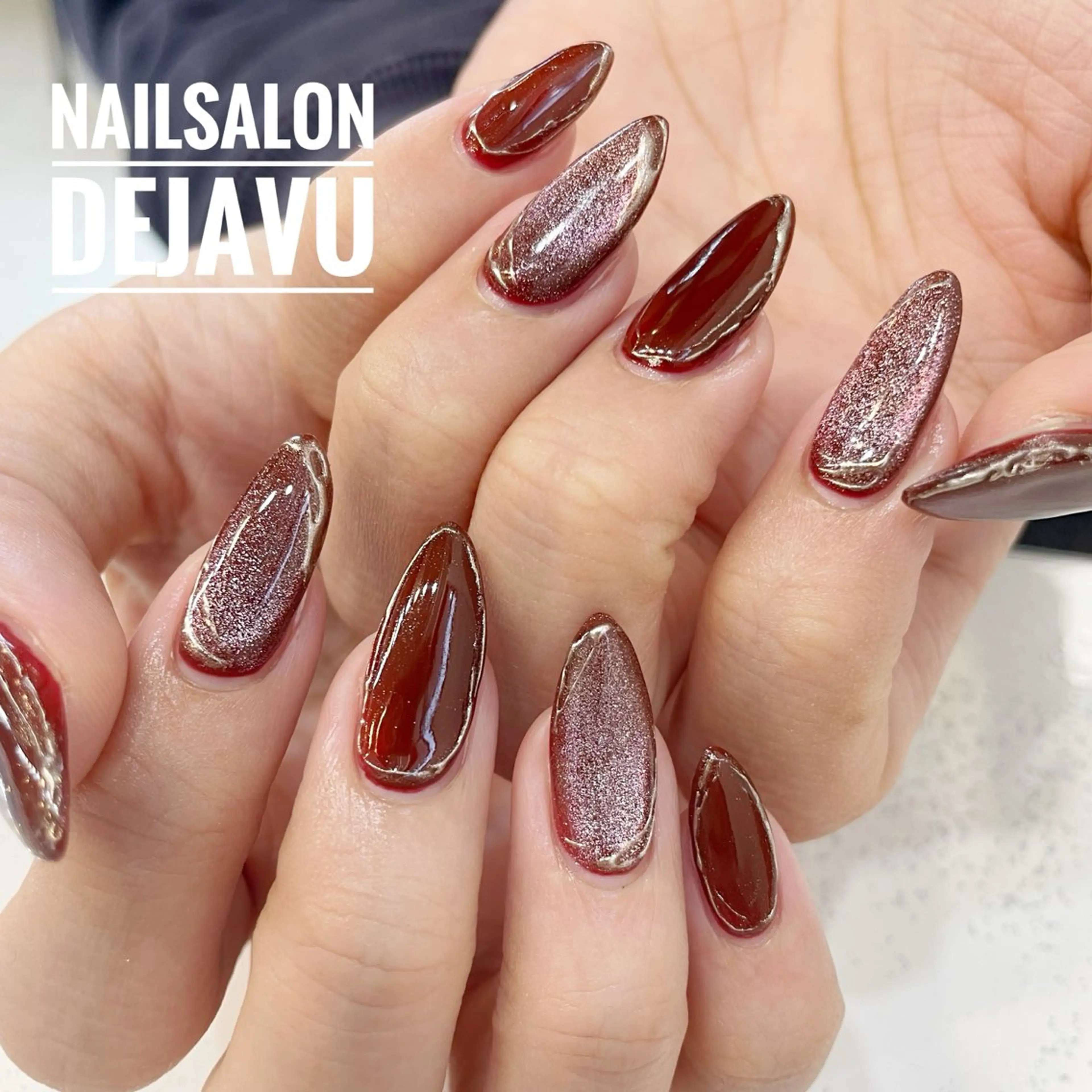 ネイル アートネイル ボルドー マグネットネイル ミラーネイル 持ち込み ハンドネイル Dejavu所属・Nail salon Dejavu 🌿のネイルデザイン