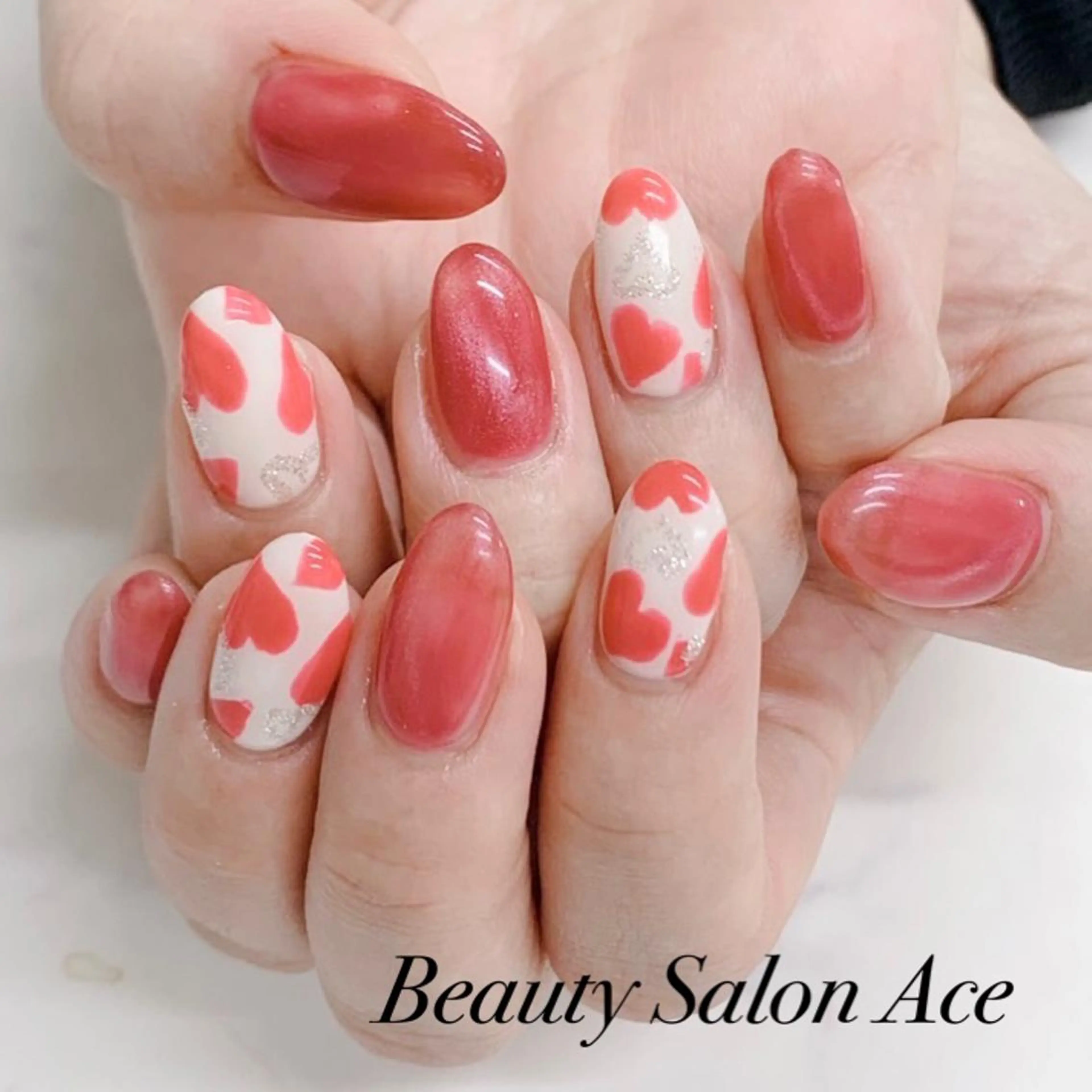 ネイル バレンタイン ハンドネイル ハンドケア Beauty Salon Ace（ネイルサロン　エース）所属・池袋フィルイン Ace♡長さだしのネイルデザイン