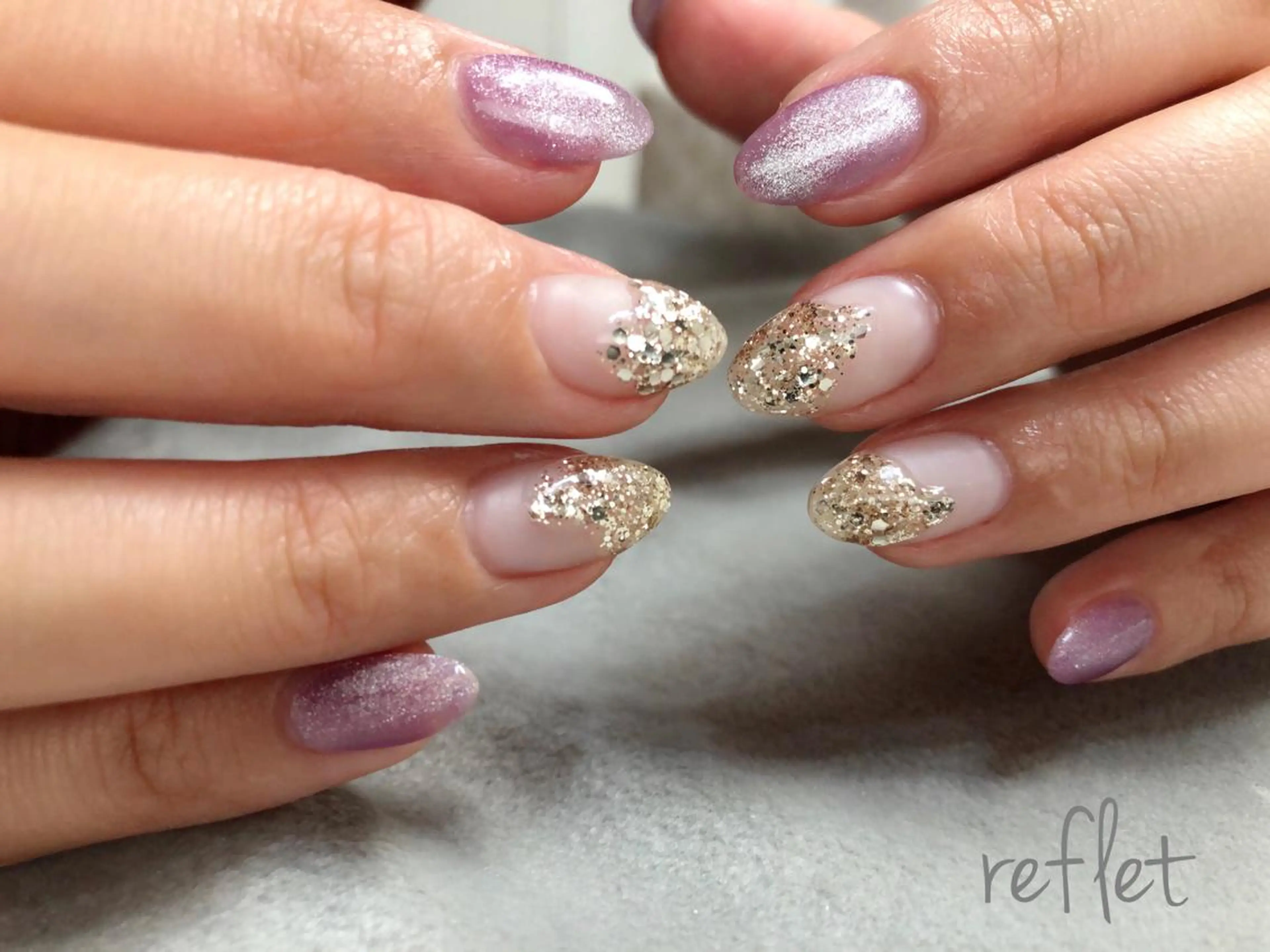 ネイル ジェルネイル キラキラネイル ラメ(グリッター) マグネットネイル ワンカラーネイル ハンドネイル reflet nailのネイルデザイン