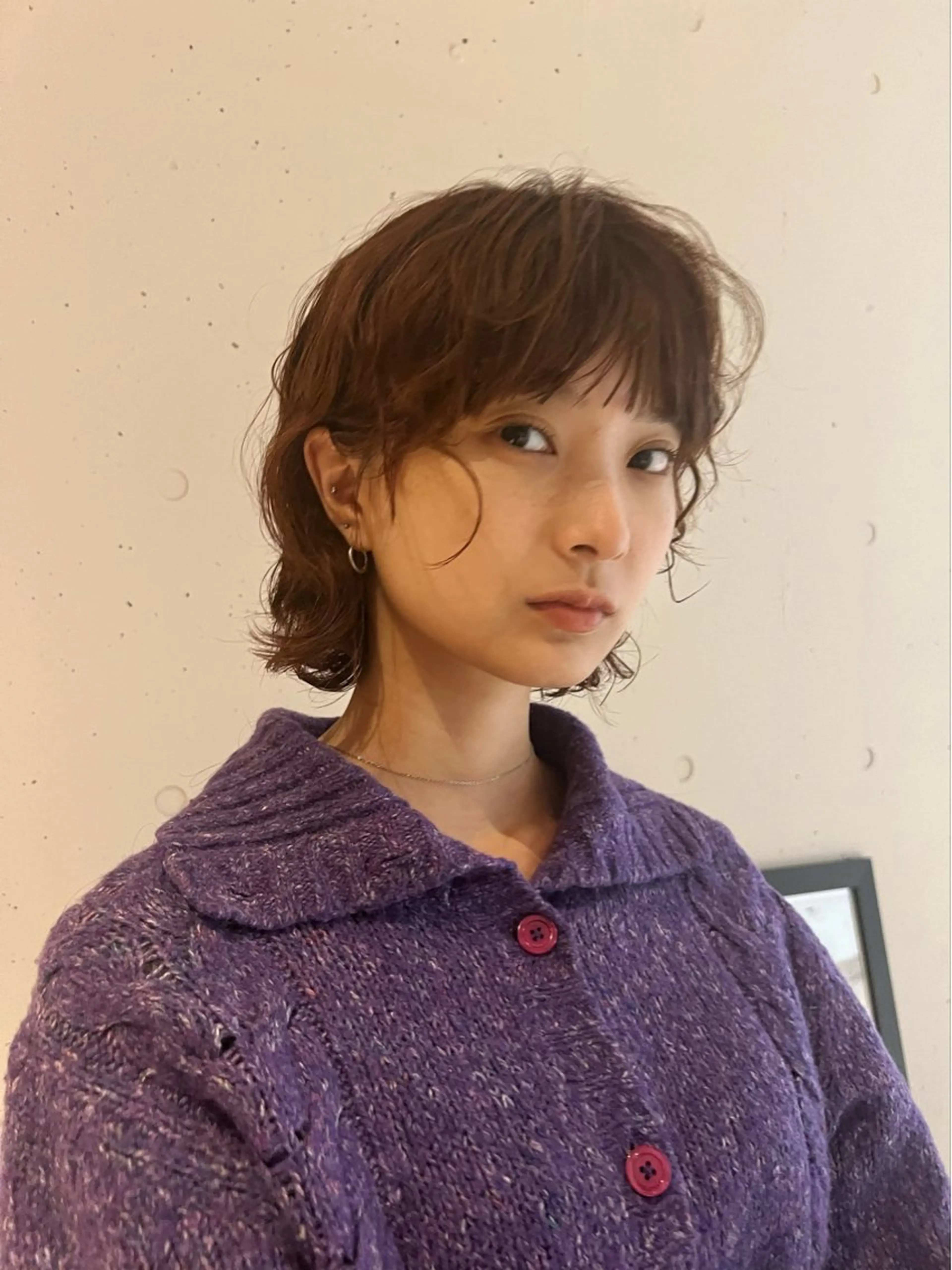 ミディアム カラー パーマ ボブ くせ毛 竹下 浩一のヘアスタイル