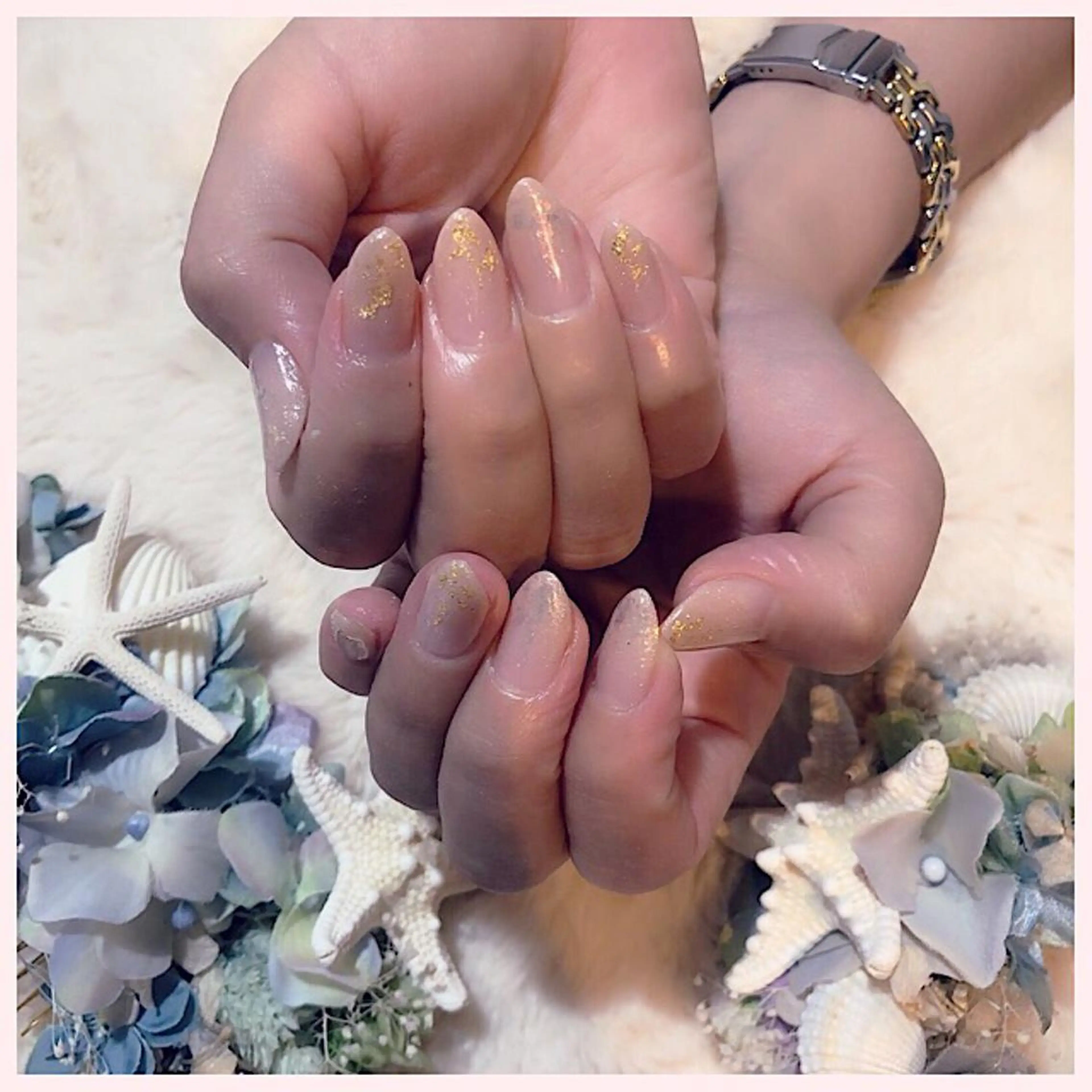 ネイル グラデーション ホログラムネイル ラメ(グリッター) ピンク ハンドネイル YAS 青柳 安代のネイルデザイン