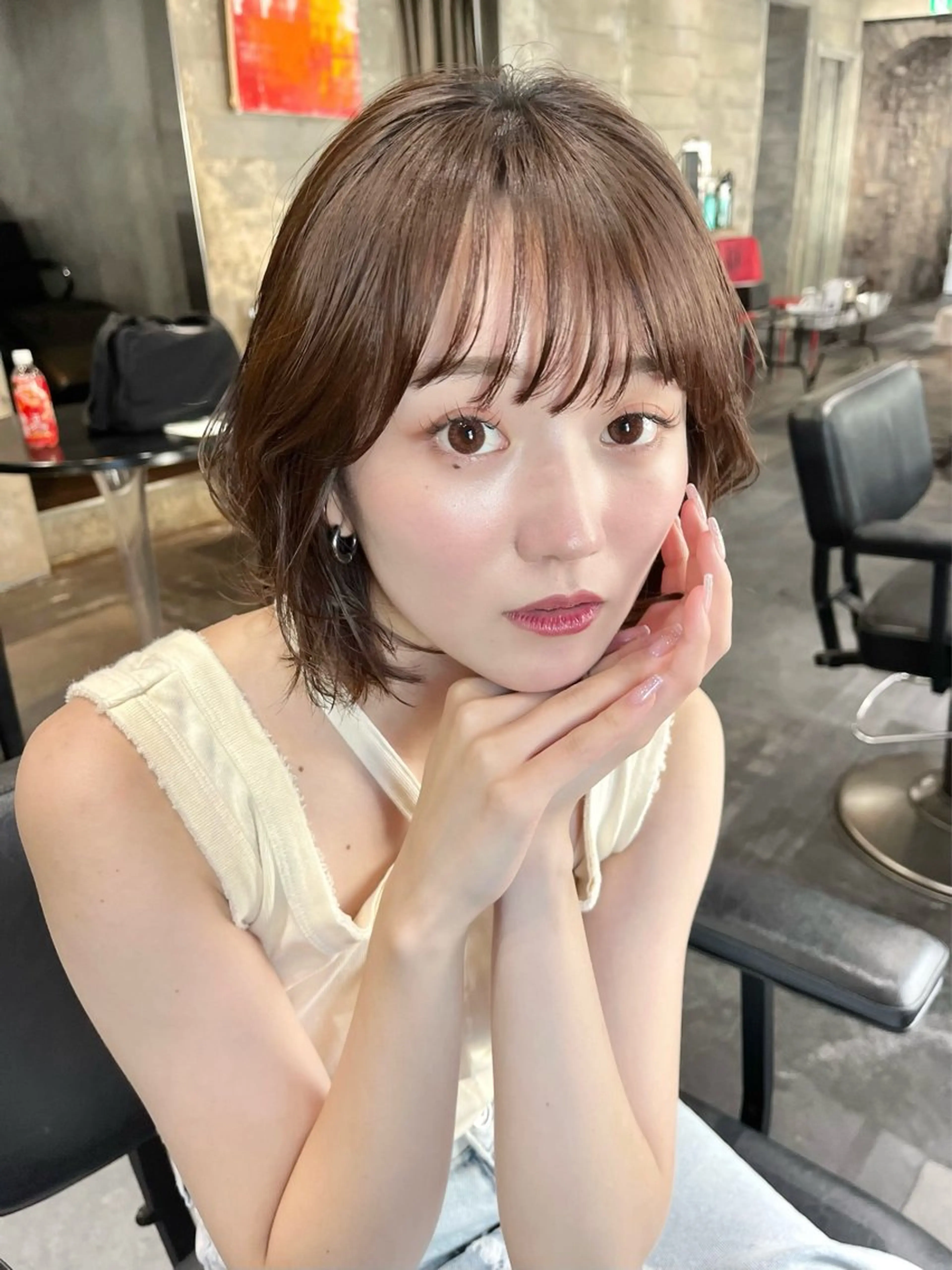 ショート カラー ベージュカラー 透明感カラー ボブ くびれヘア ツチド ハナのヘアスタイル