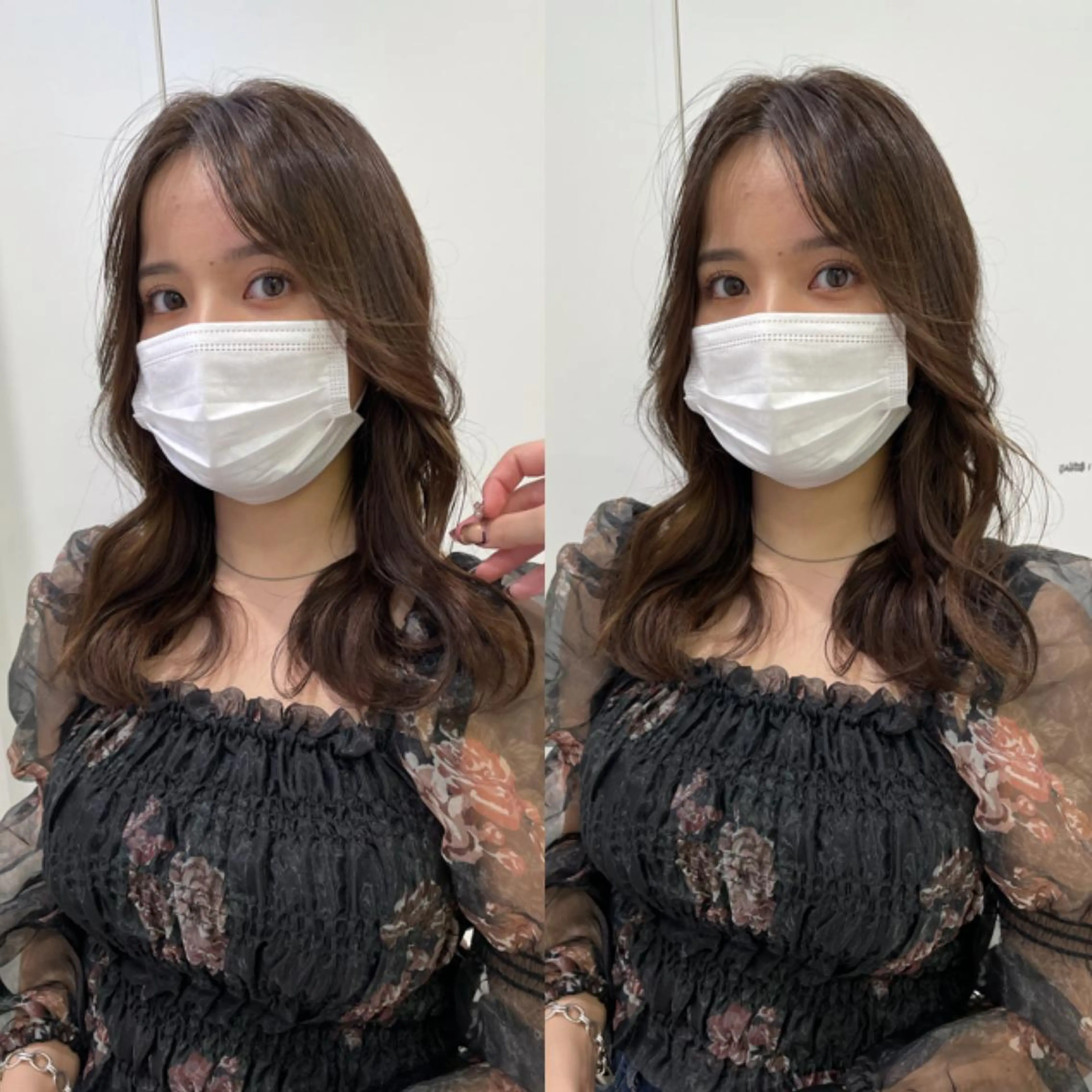 ミディアム 顔まわりレイヤー 顔周りカット 韓国風ヘア レイヤーカット トレンドカラー MAHOのヘアスタイル