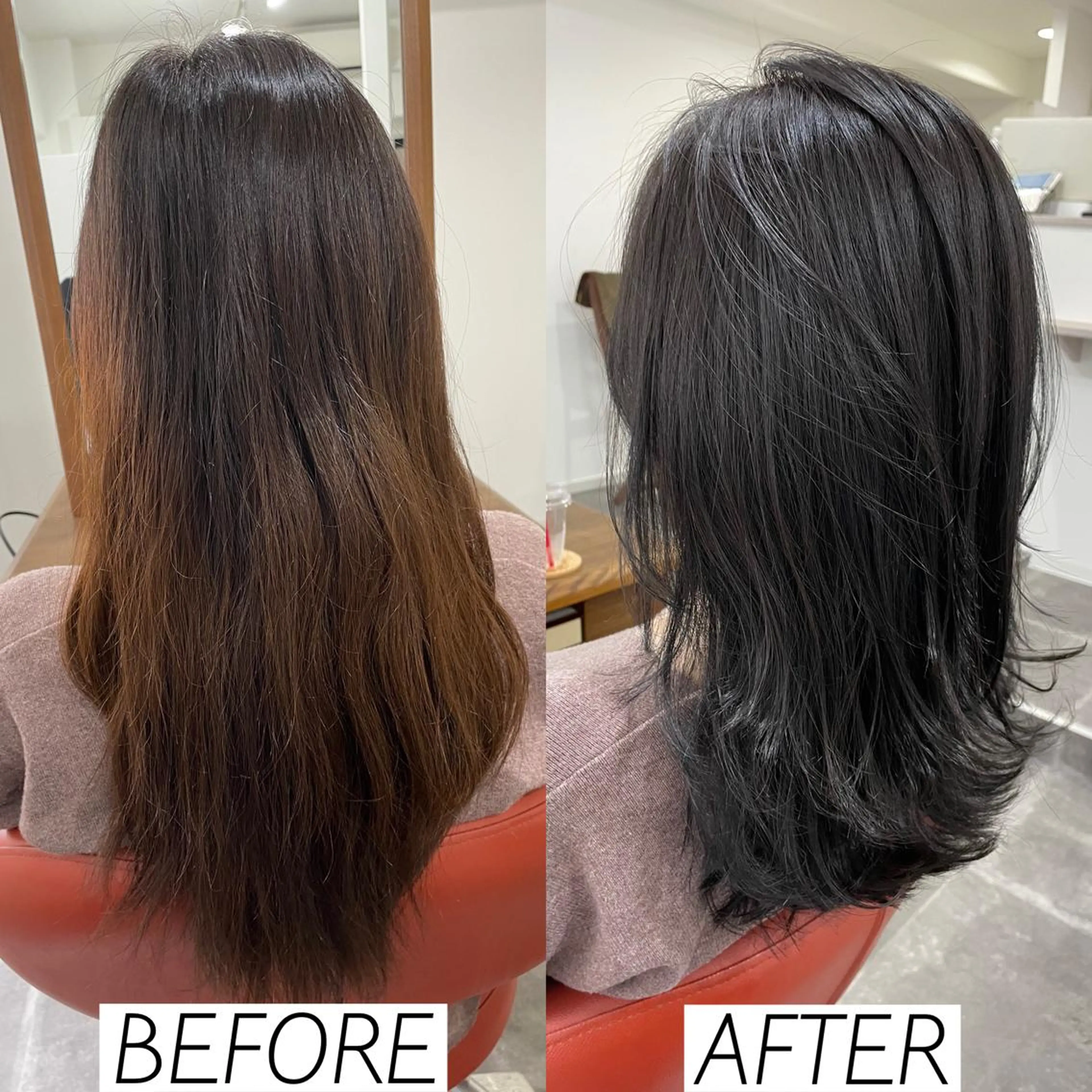 ミディアム カラー 黒髪 ブリーチ ブルーカラー ブルーブラック ウルフカット カット ヘアカラー トリートメント 森田 一平のヘアスタイル