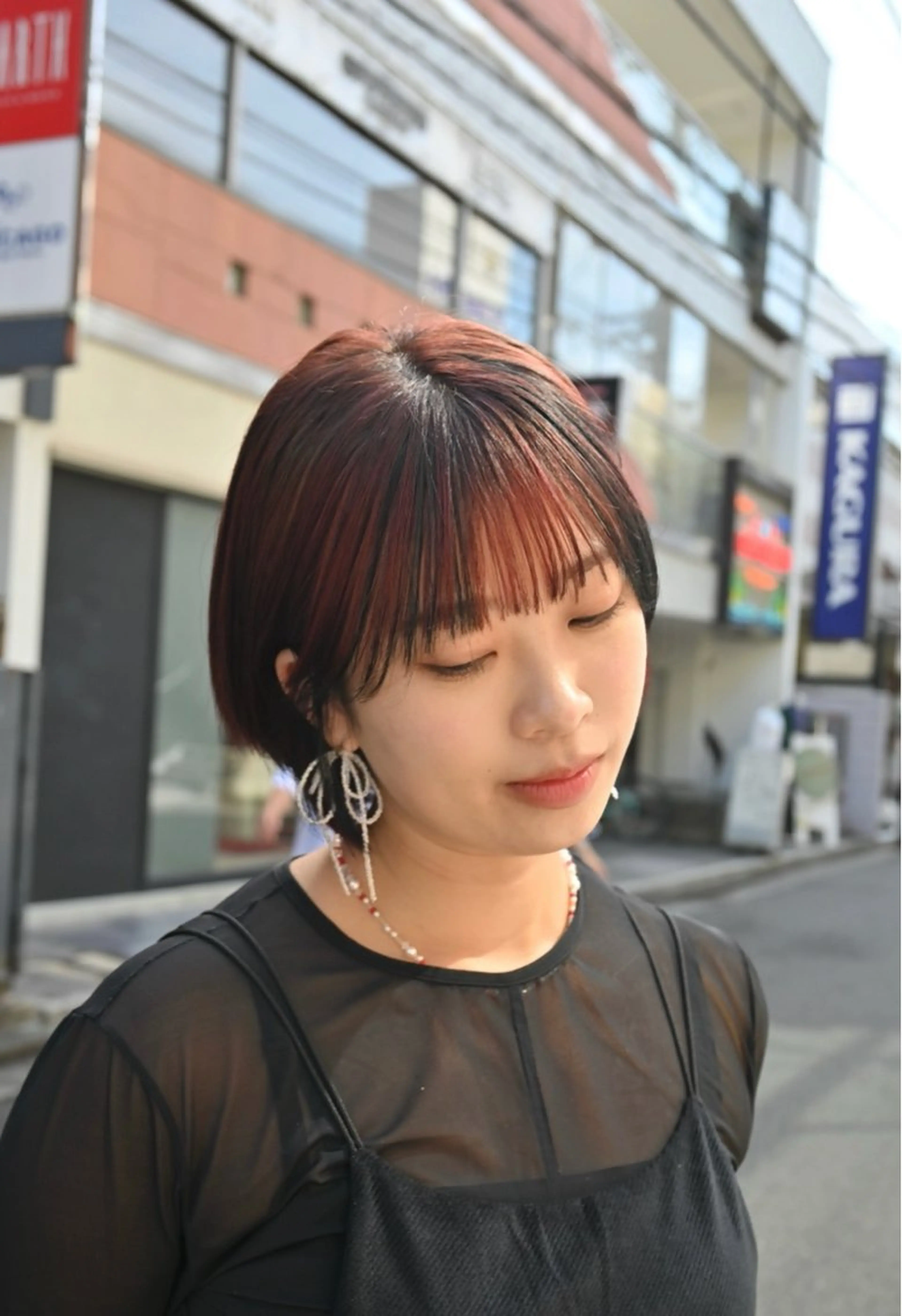 ショート カラー レッドカラー 小顔カット ヘアカラー 艶カラー/ハイトーン /アレンジ/meiのヘアスタイル