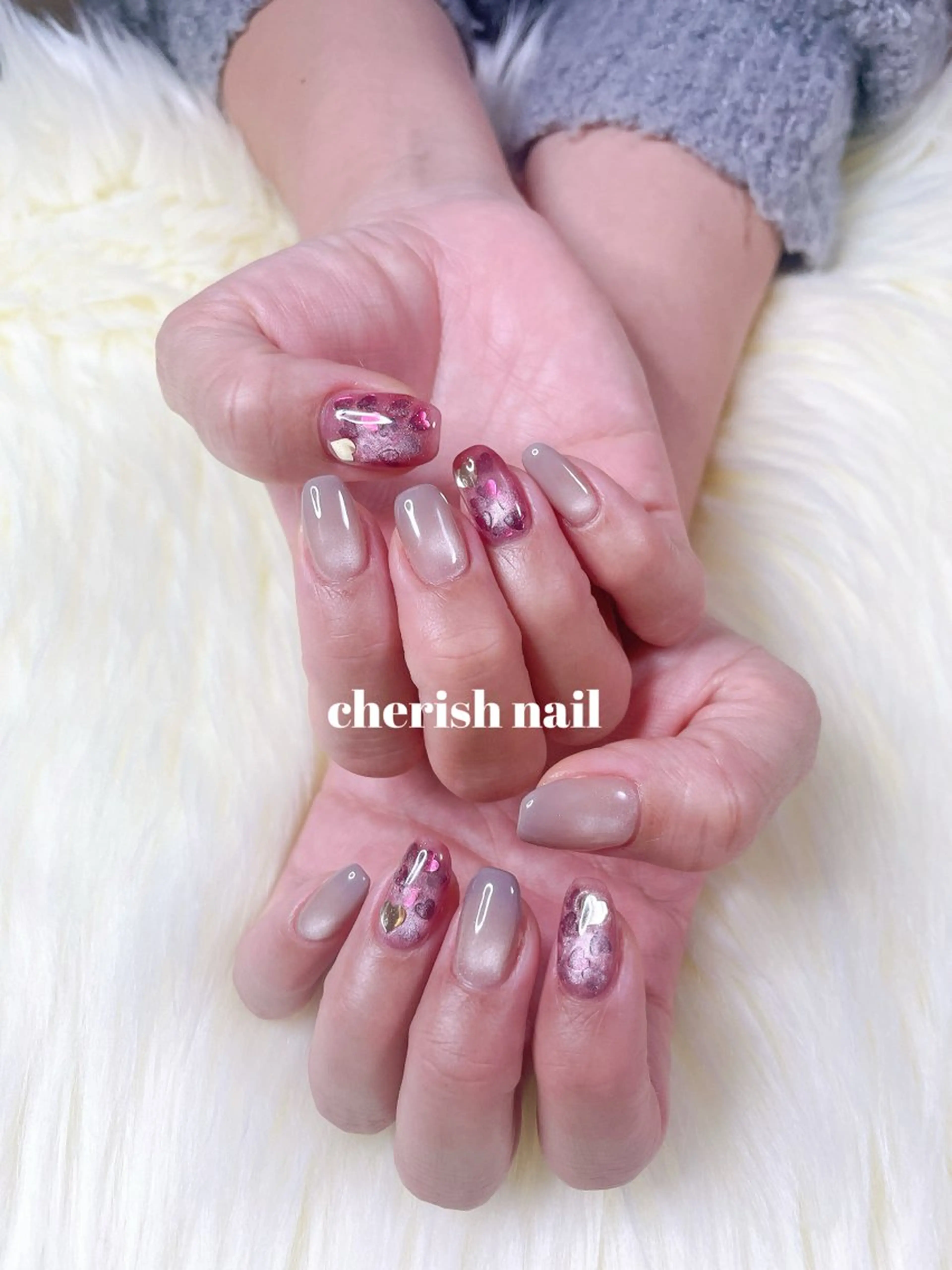 ネイル グラデーション ハート マグネットネイル バレンタイン ハンドネイル cherish nailのネイルデザイン