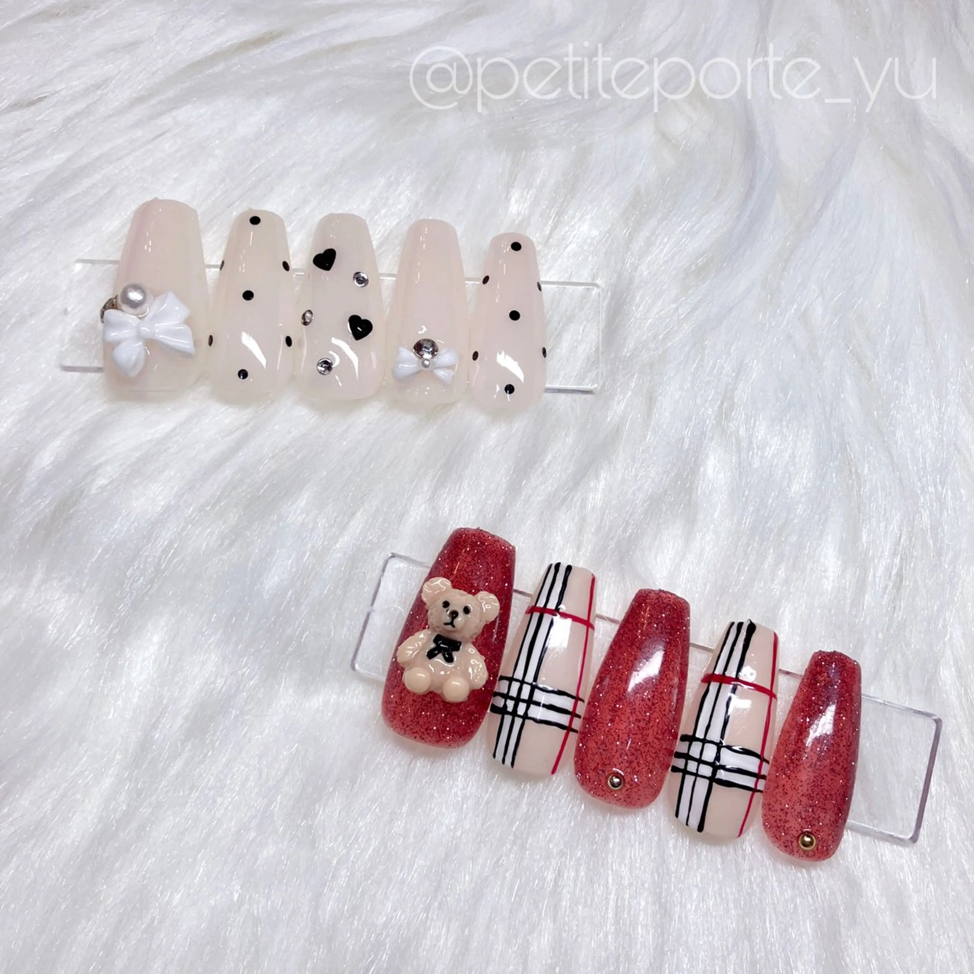 ネイル アートネイル ガーリー ハート リボン ワンホンネイル ハンドネイル nailsalon petite porte所属・petite porteのネイルデザイン