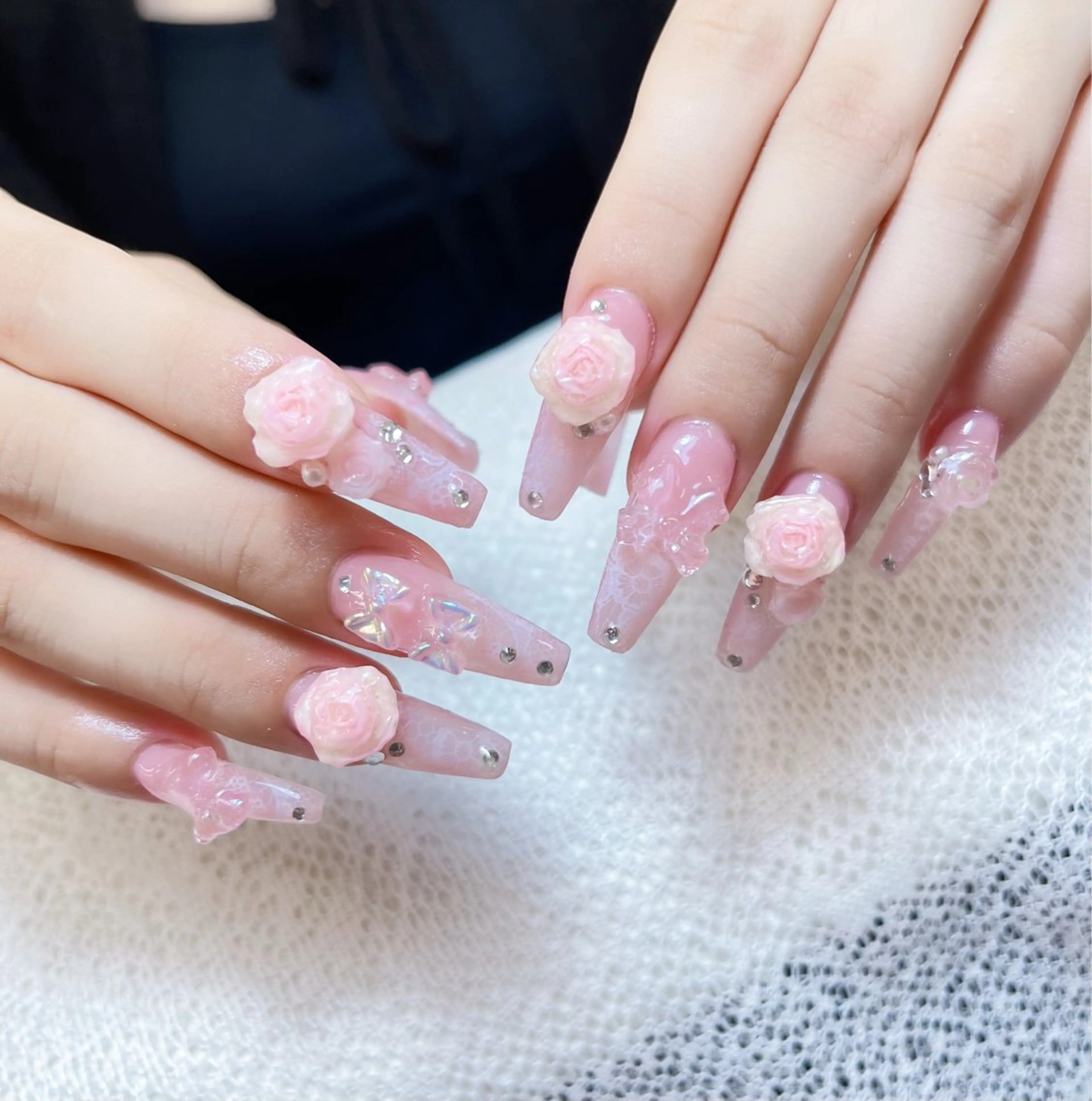 ネイル 成人式 ロングネイル マグネットネイル 大理石ネイル(マーブル) リボン ZUZU AMEE NAILのネイルデザイン