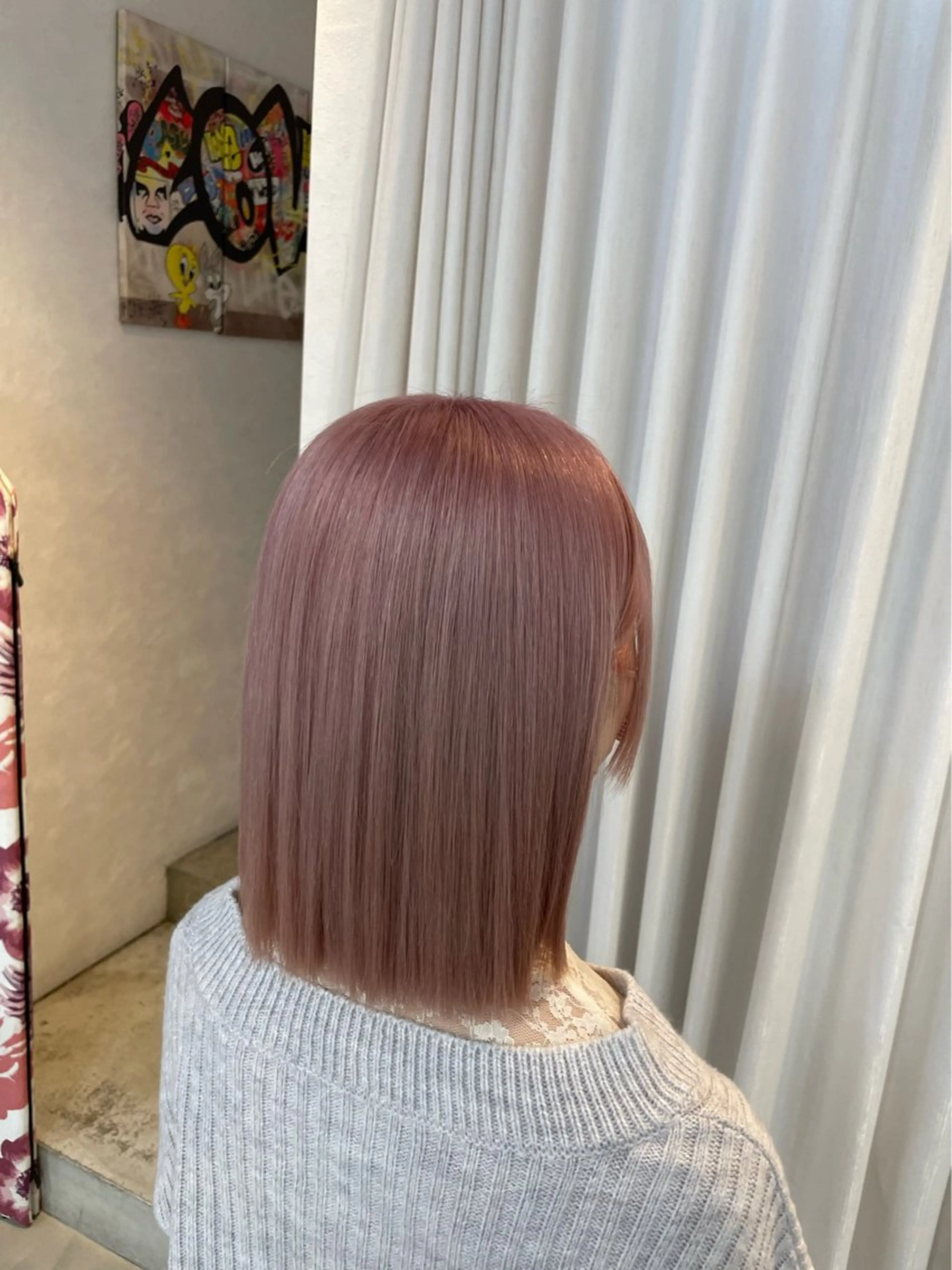 ミディアム カラー ピンクカラー 安井まゆ _Box mico.のヘアスタイル