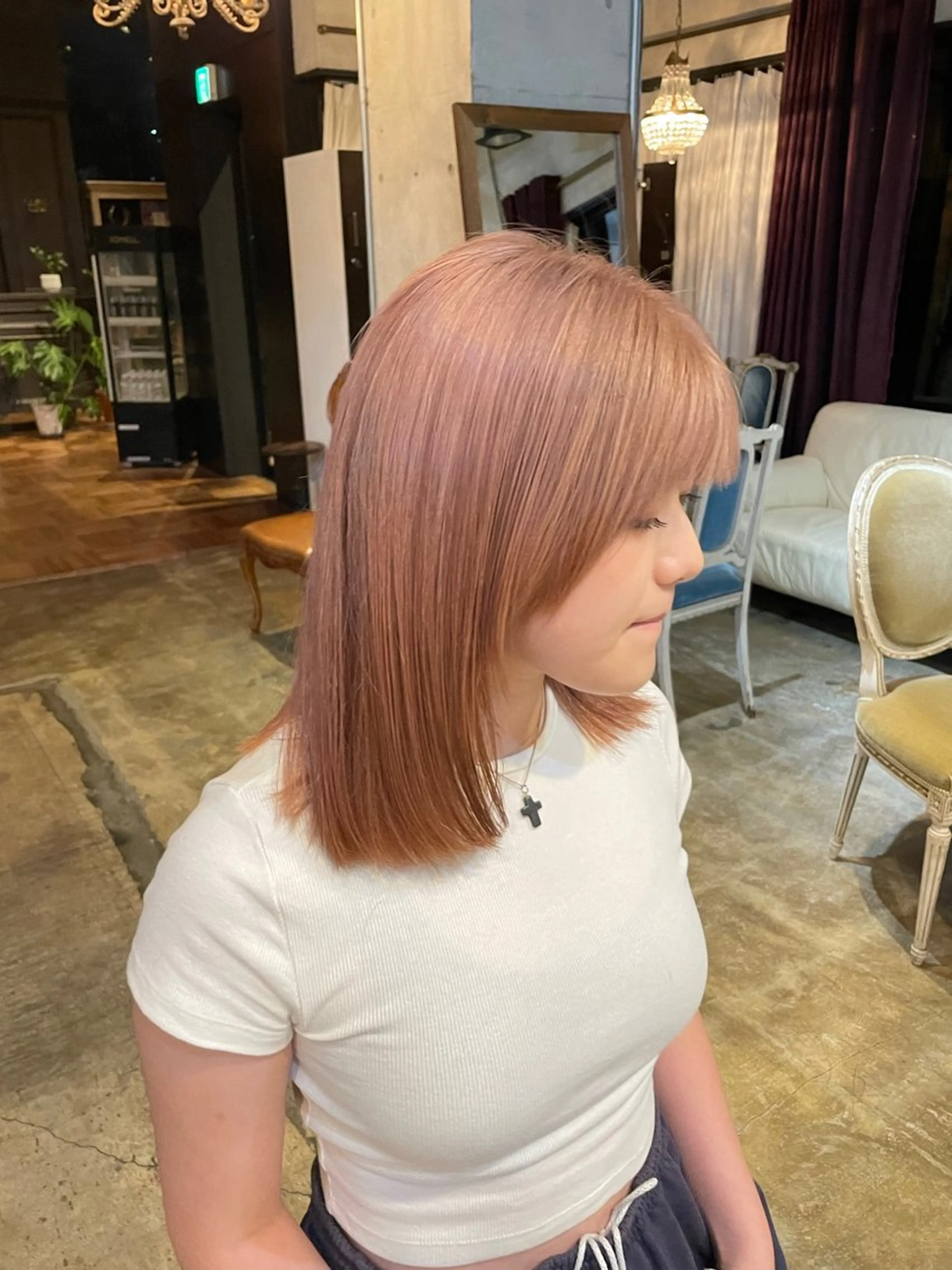 ミディアム カラー ヘアカラー ミルクティー× グレージュMOMOのヘアスタイル