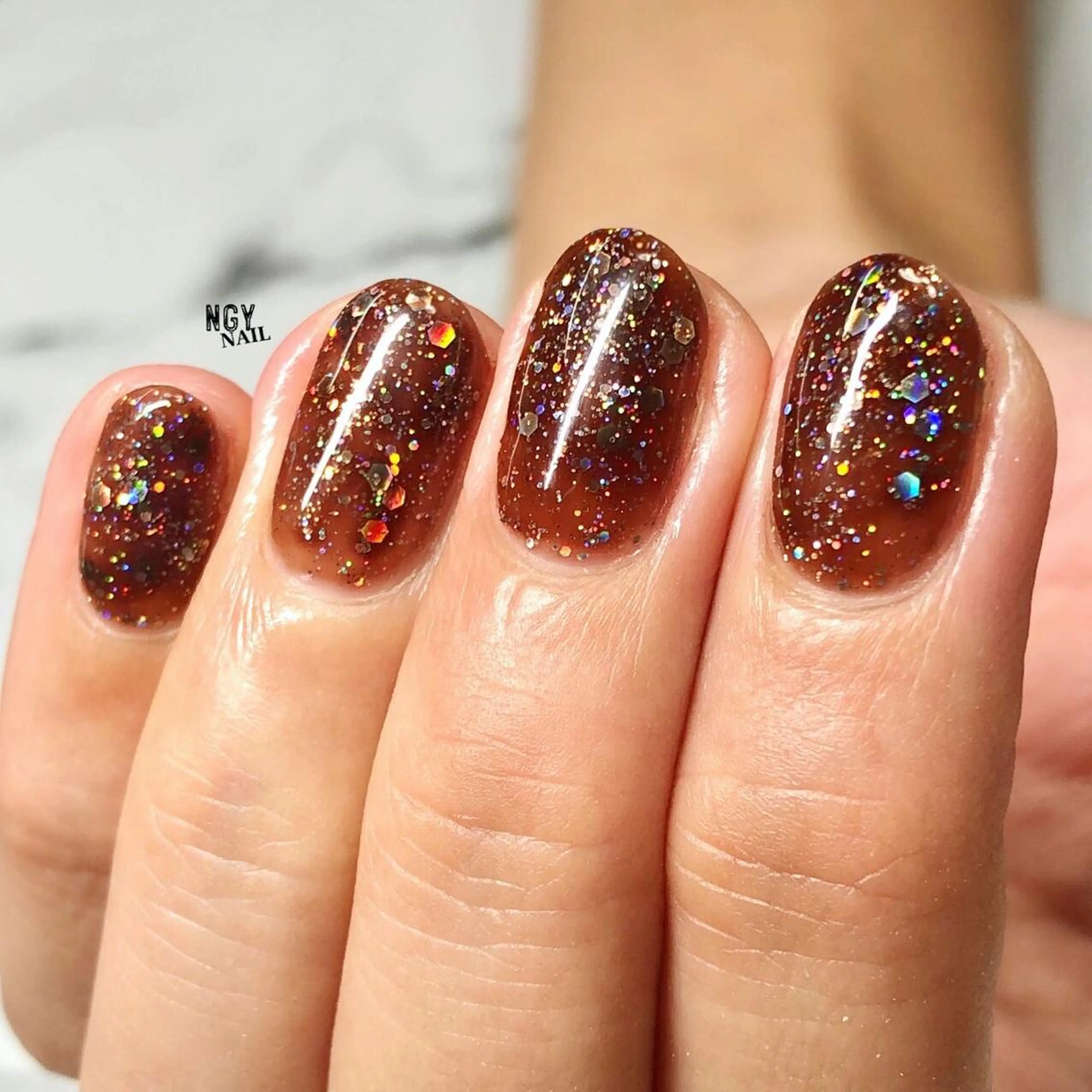ネイル ブラウン クリアネイル ラメ(グリッター) NAIL NOWのネイルデザイン