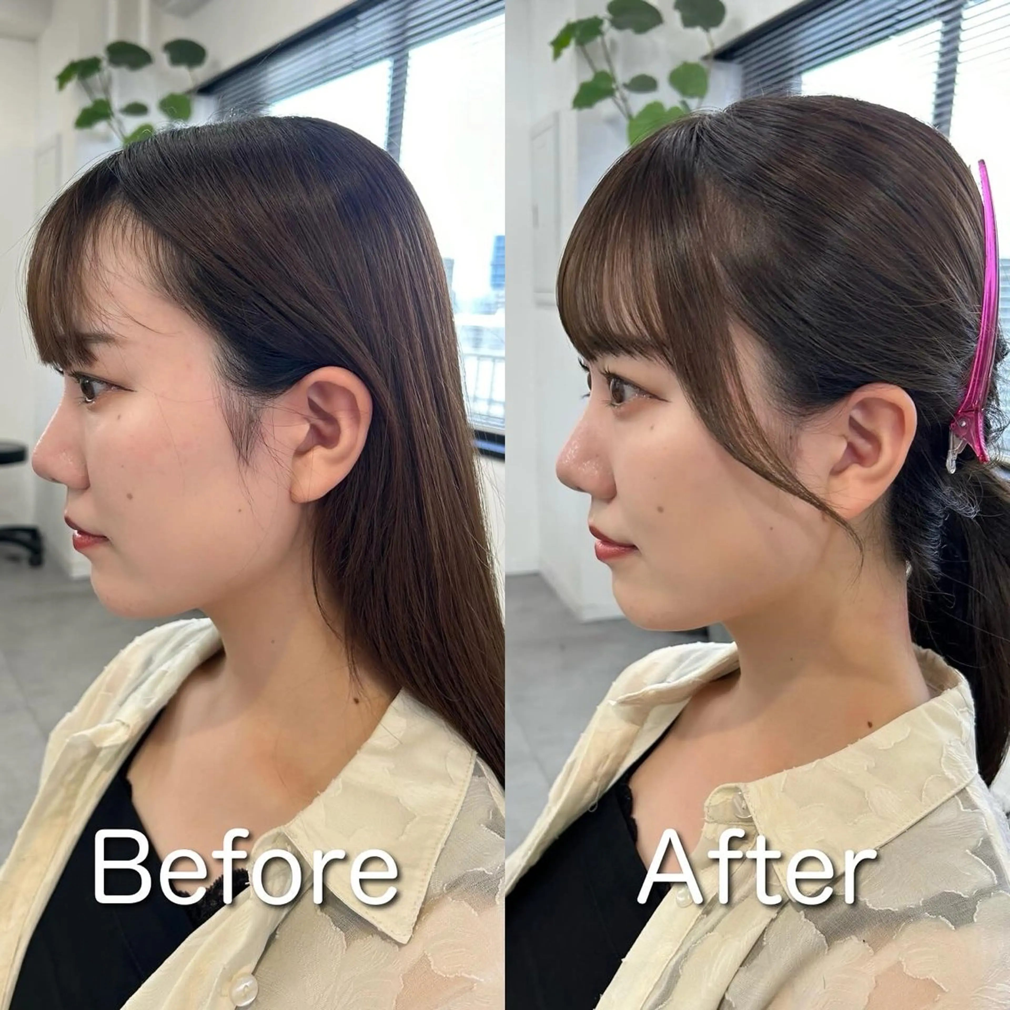 ミディアム カラー ベージュカラー オリーブベージュ くびれヘア ❤️ショートカット ・顔周りカット❤️のヘアスタイル