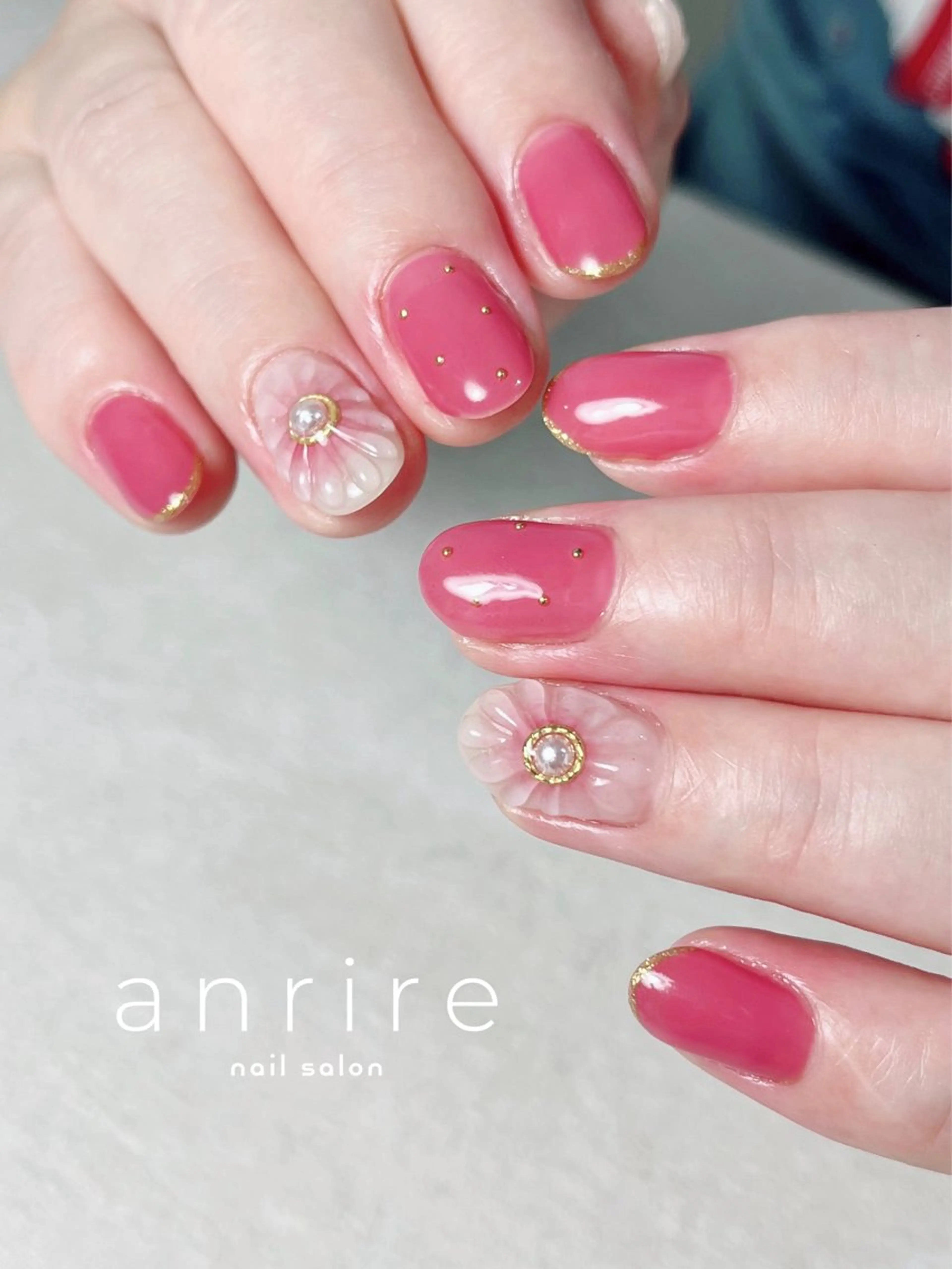 ネイル 桜ネイル ドット フラワーネイル ジェルネイル ラメ(グリッター) ハンドネイル nail salon anrire〜アンリール〜所属・nailsalon anrireのネイルデザイン