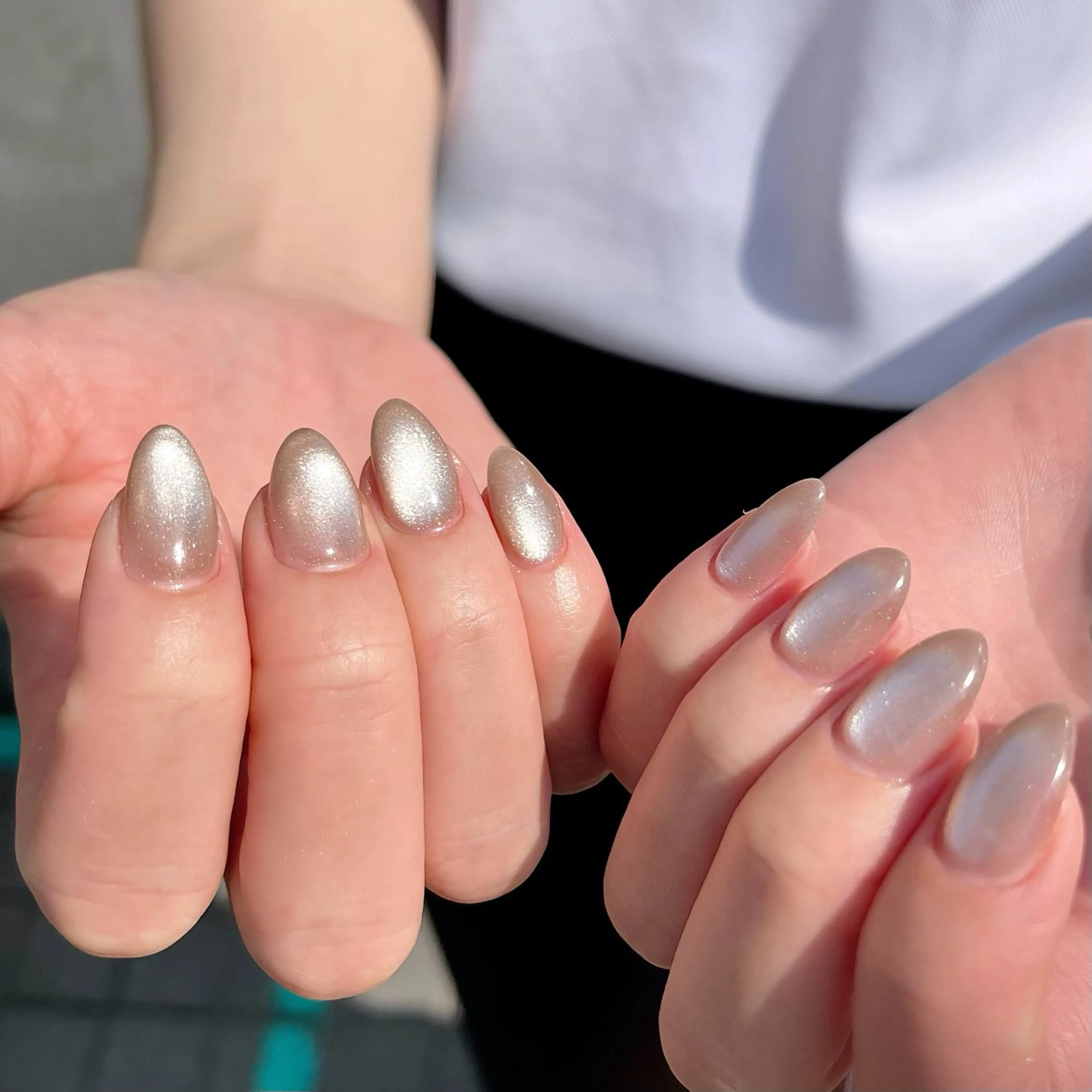 ネイル フレンチネイル ラメ(グリッター) ラメグラデーション マグネットネイル リボン ハンドネイル ハンドケア 🫧OPELIA NAIL渋谷🫧のネイルデザイン