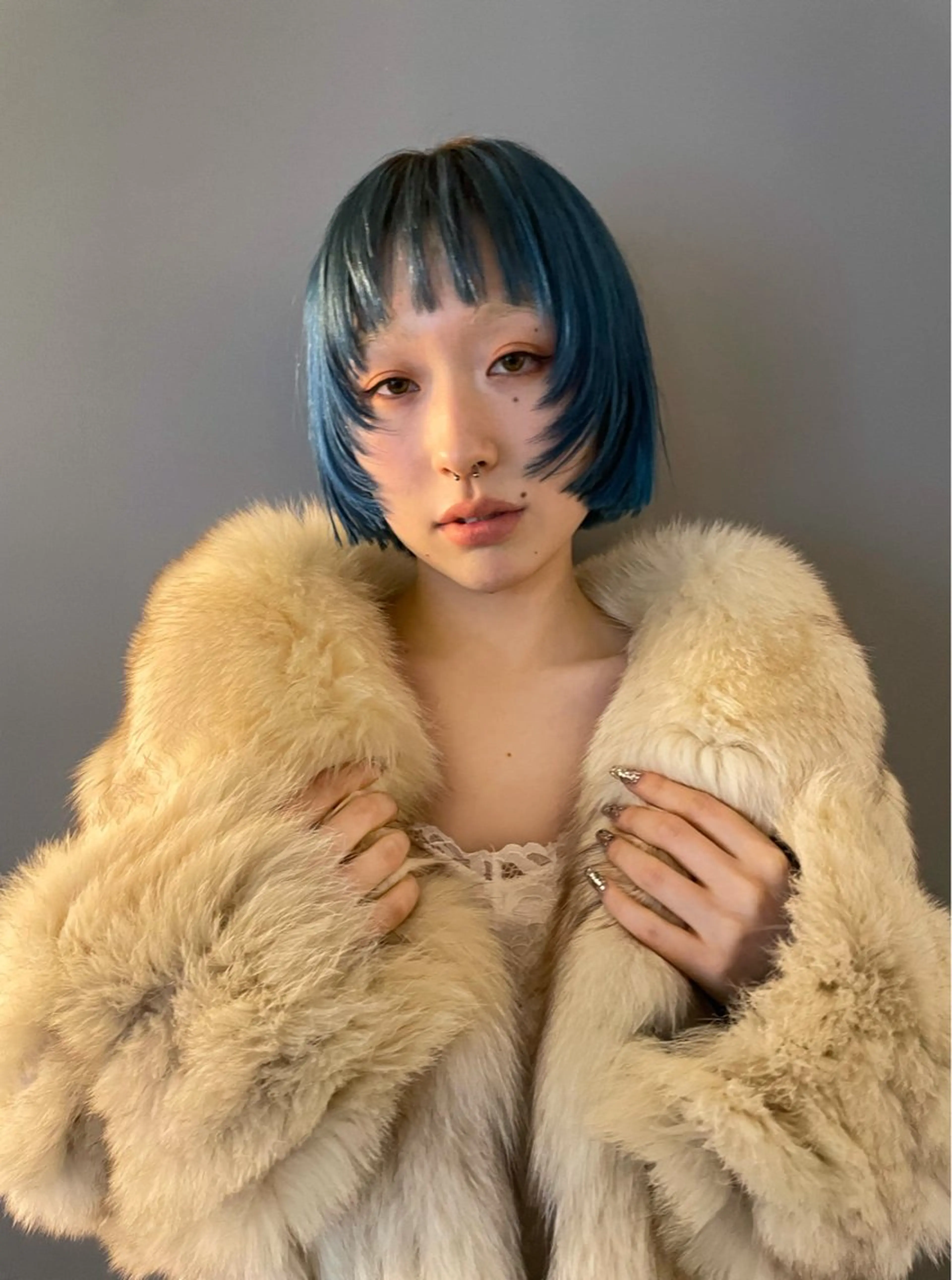 ショート カラー ヘアアレンジ ブルーカラー 顔まわりレイヤー レイヤーカット カット ヘアカラー ハッシュカット/ 韓国ヘア☽⋰mahoのヘアスタイル