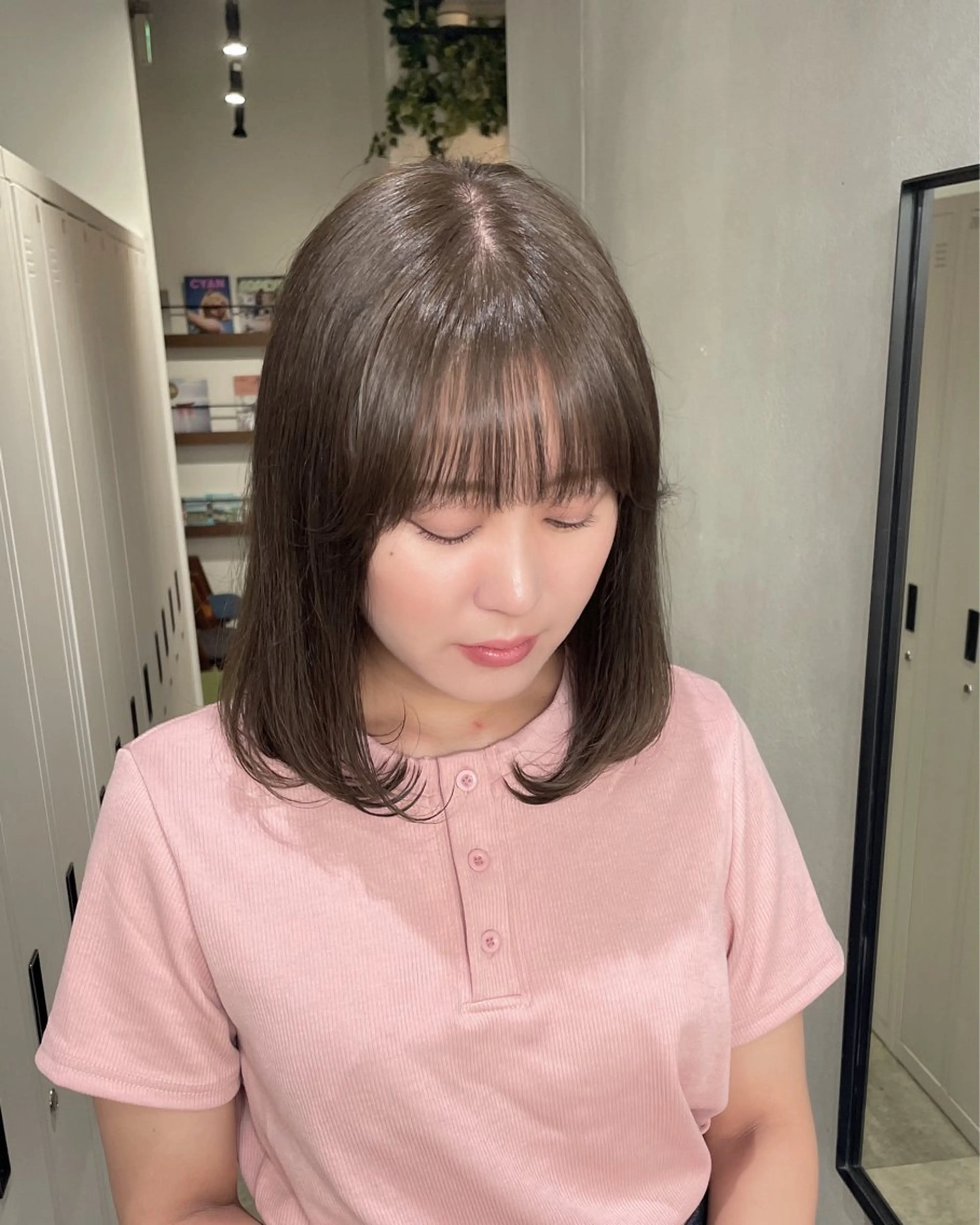 ミディアム カラー 透明感カラー ヘアカラー トリートメント sora/ボブ/ レイヤーカットのヘアスタイル