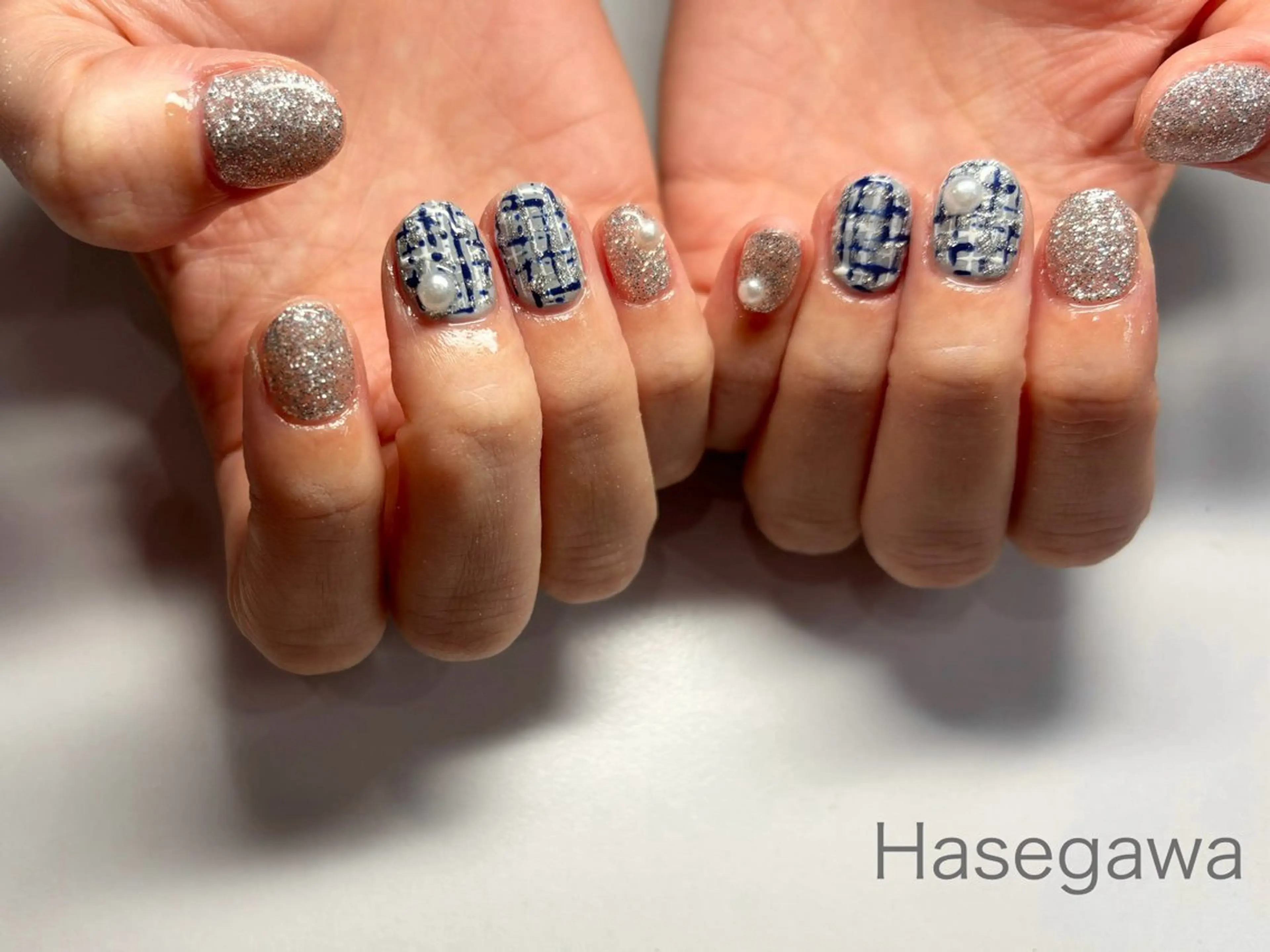 ネイル ラメ(グリッター) ツイードネイル ハンドネイル DROP所属・DROP 長谷川のネイルデザイン