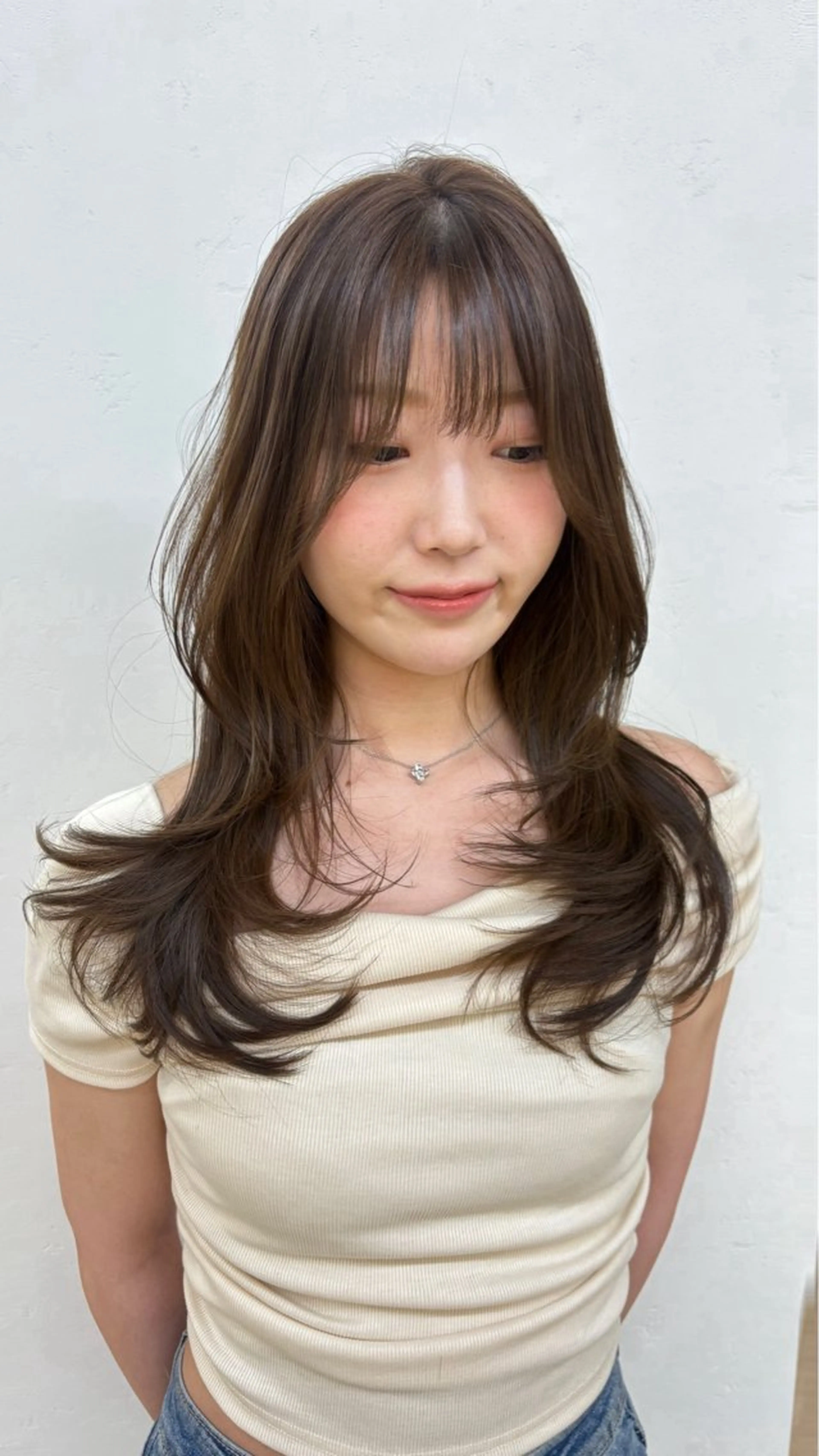 セミロング 韓国風ヘア レイヤーカット カット ヘアカラー トレンドヘア ♥kanaのヘアスタイル