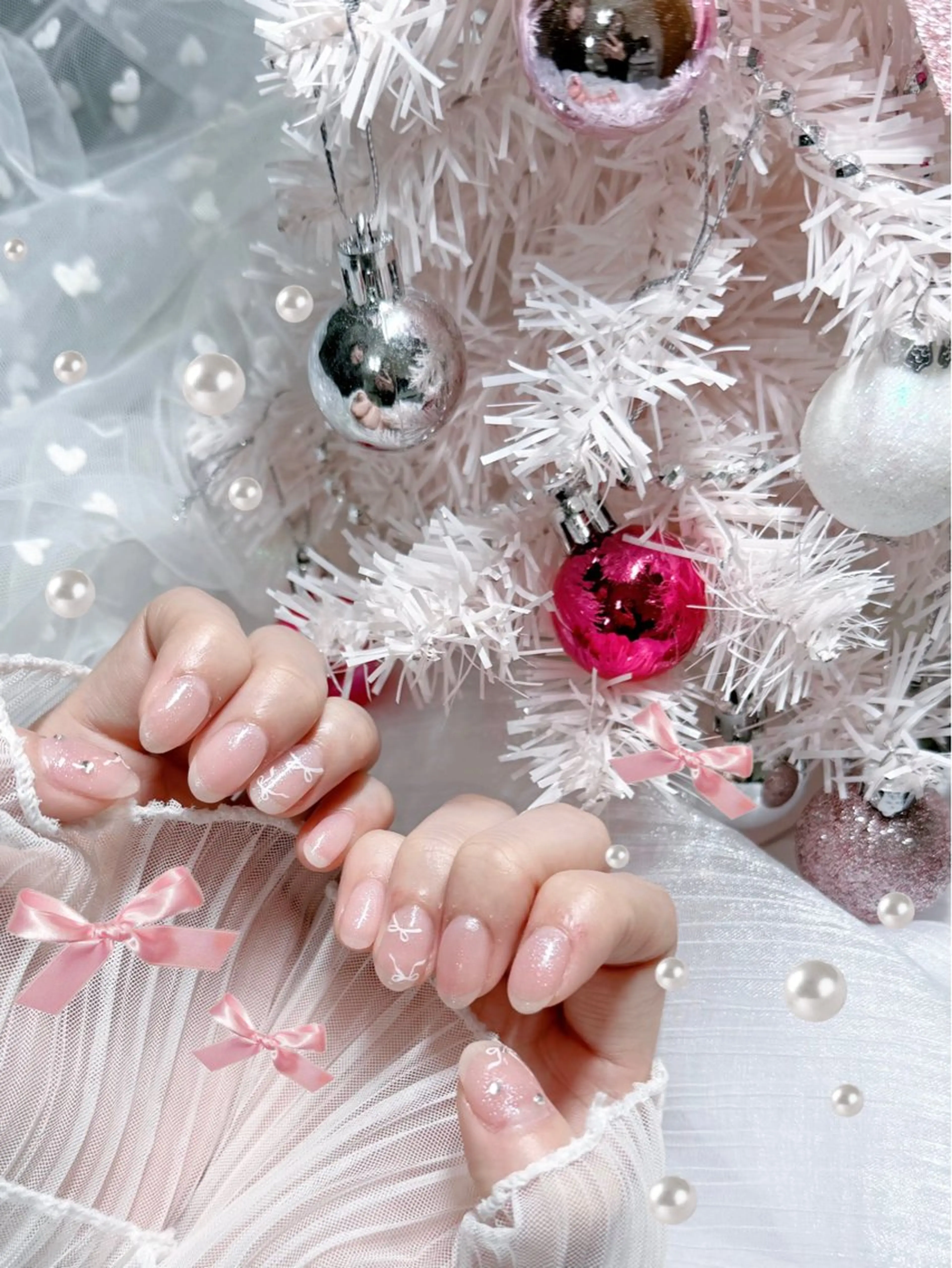 ネイル リボン ハンドネイル 12/10空✩⡱🩵 aoi🩵のネイルデザイン