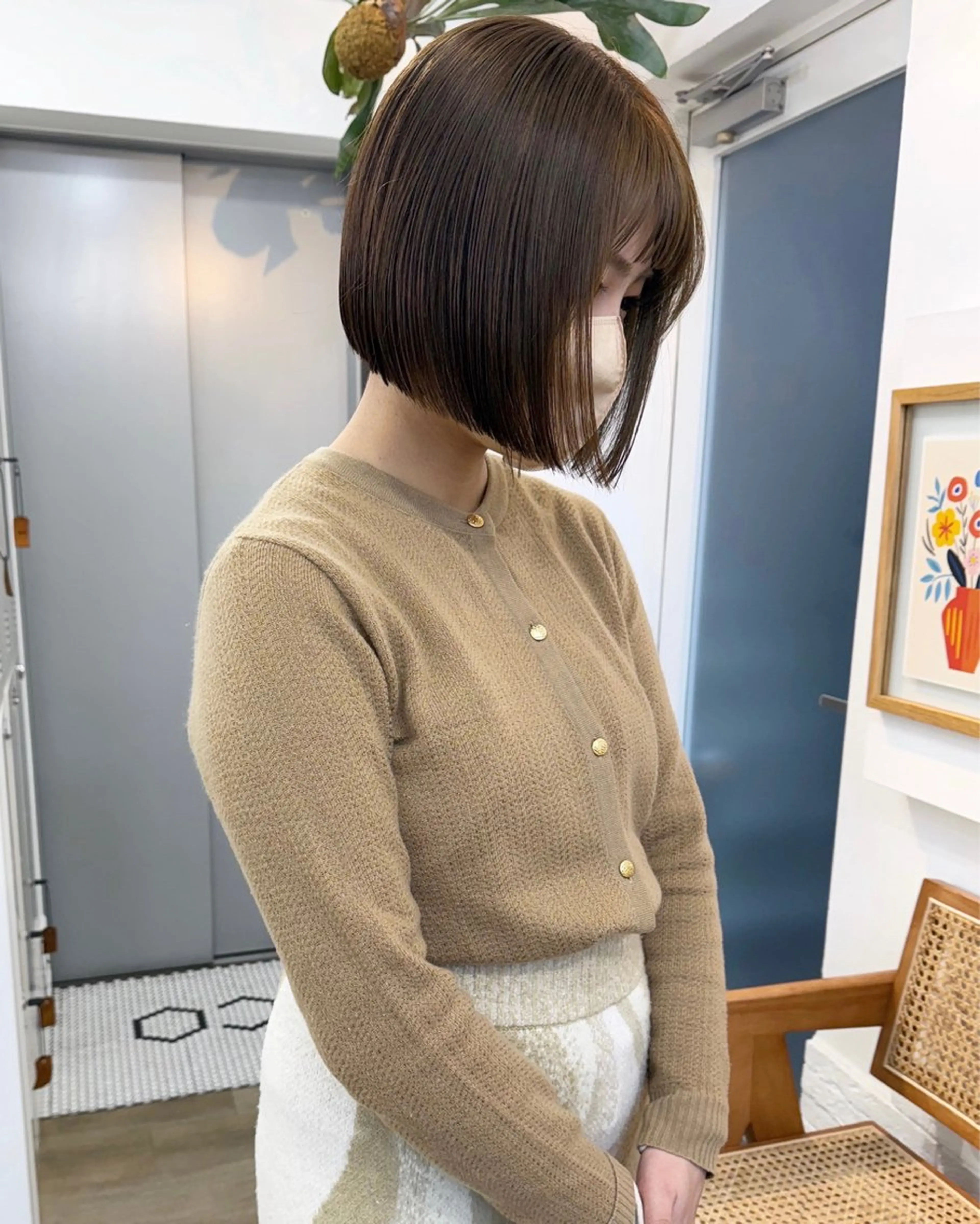 ショート カラー ベージュカラー ブラウンカラー ブラウンベージュ イルミナカラー ボブ カット ヘアカラー トリートメント あおやぎ ななのヘアスタイル
