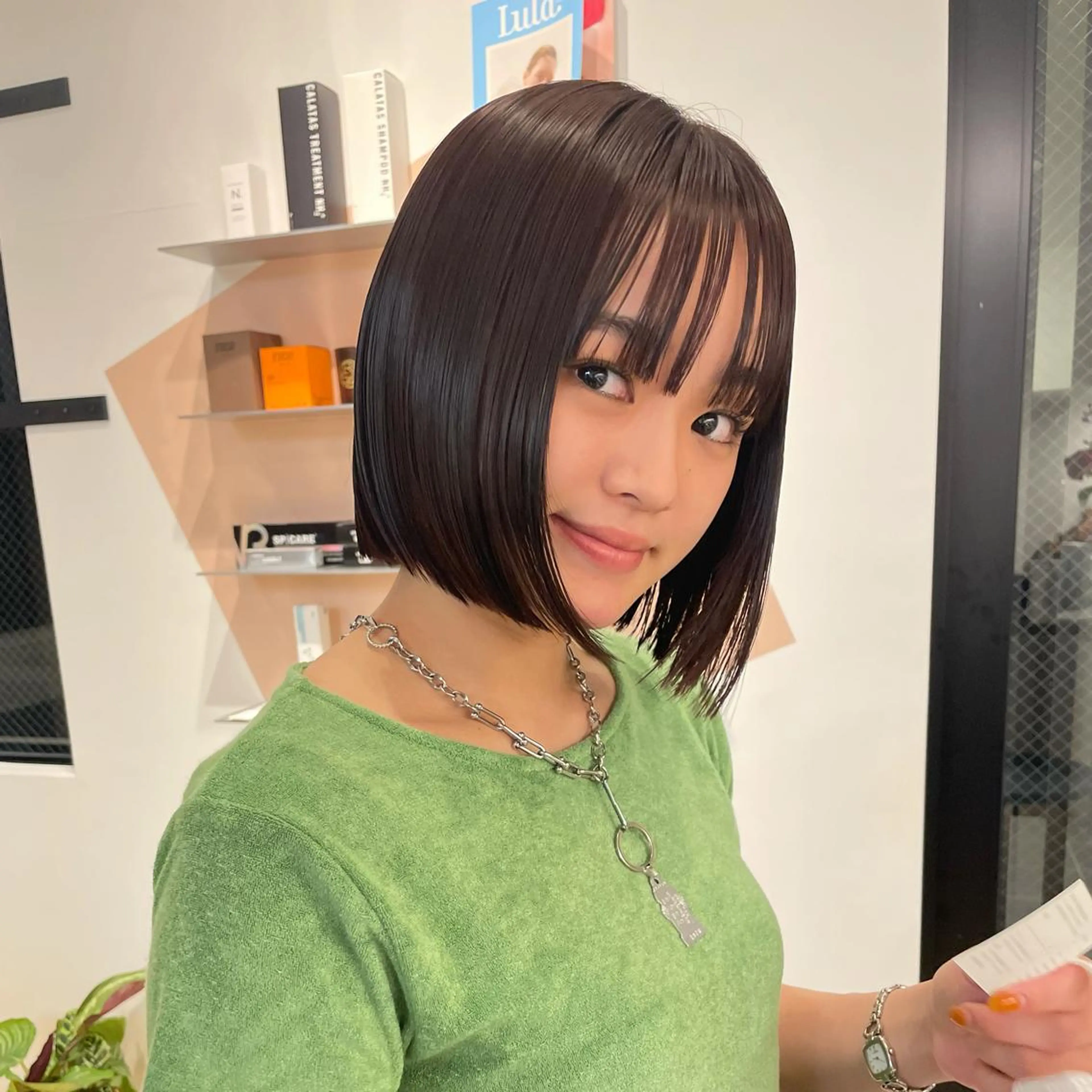 カラー ブラウンカラー ピンクカラー 市川 蘭のヘアスタイル