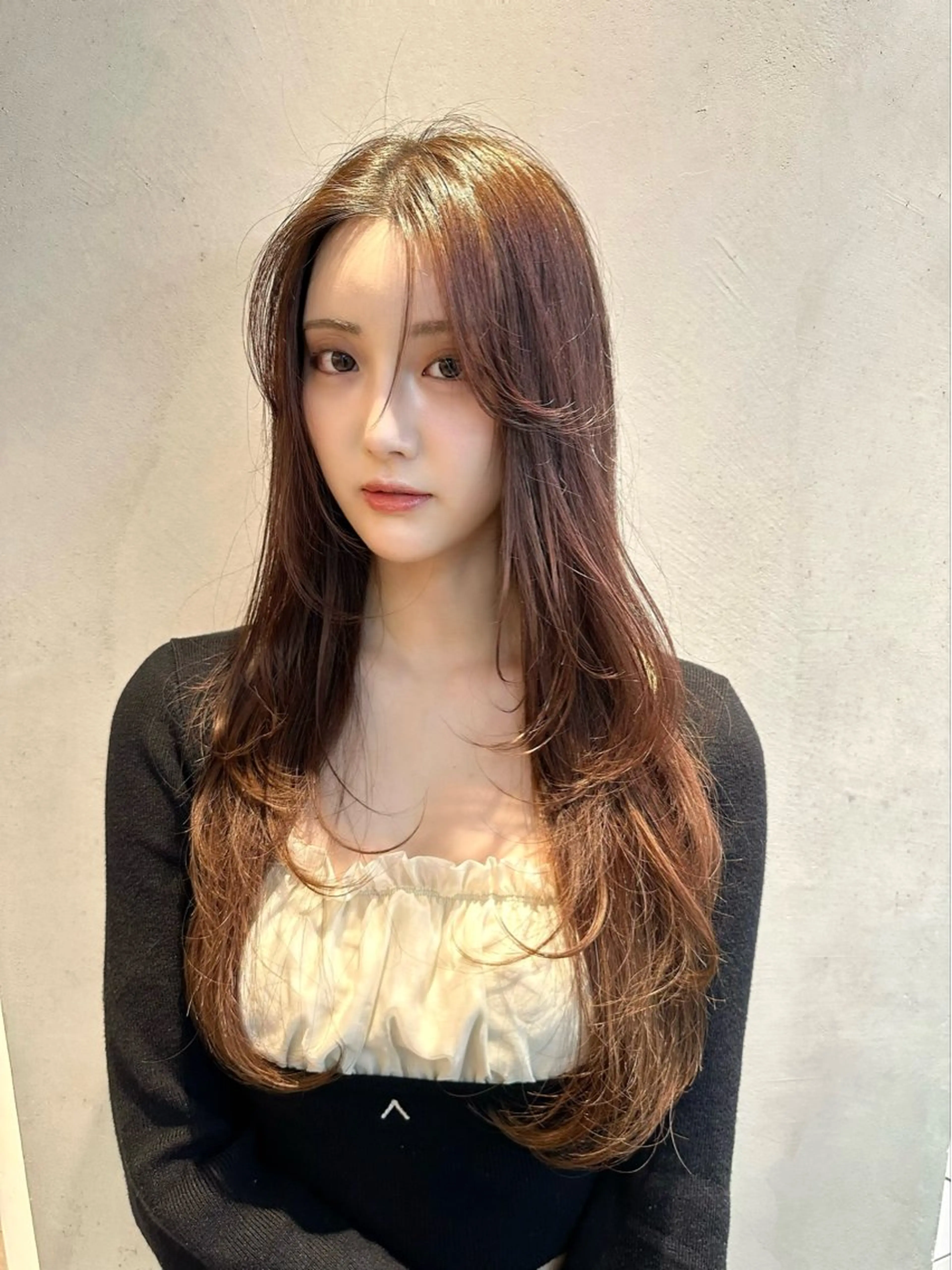 ロング カラー カット ヘアカラー トリートメント レイヤー 顔周り グレージュ/添田晃基のヘアスタイル